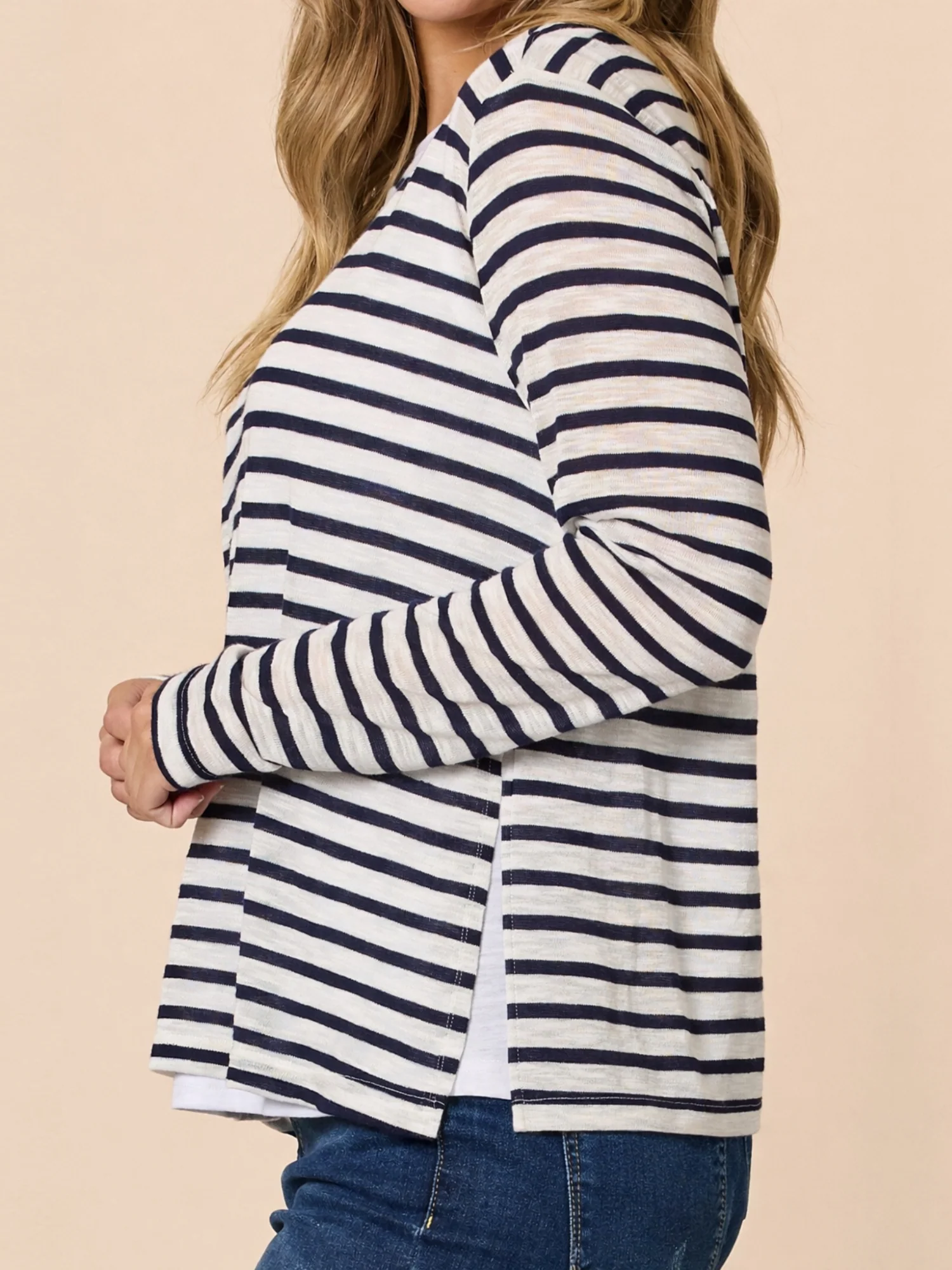 The Duo Stripe Print 2 in 1 Top - Navy/Ivory - Image 5