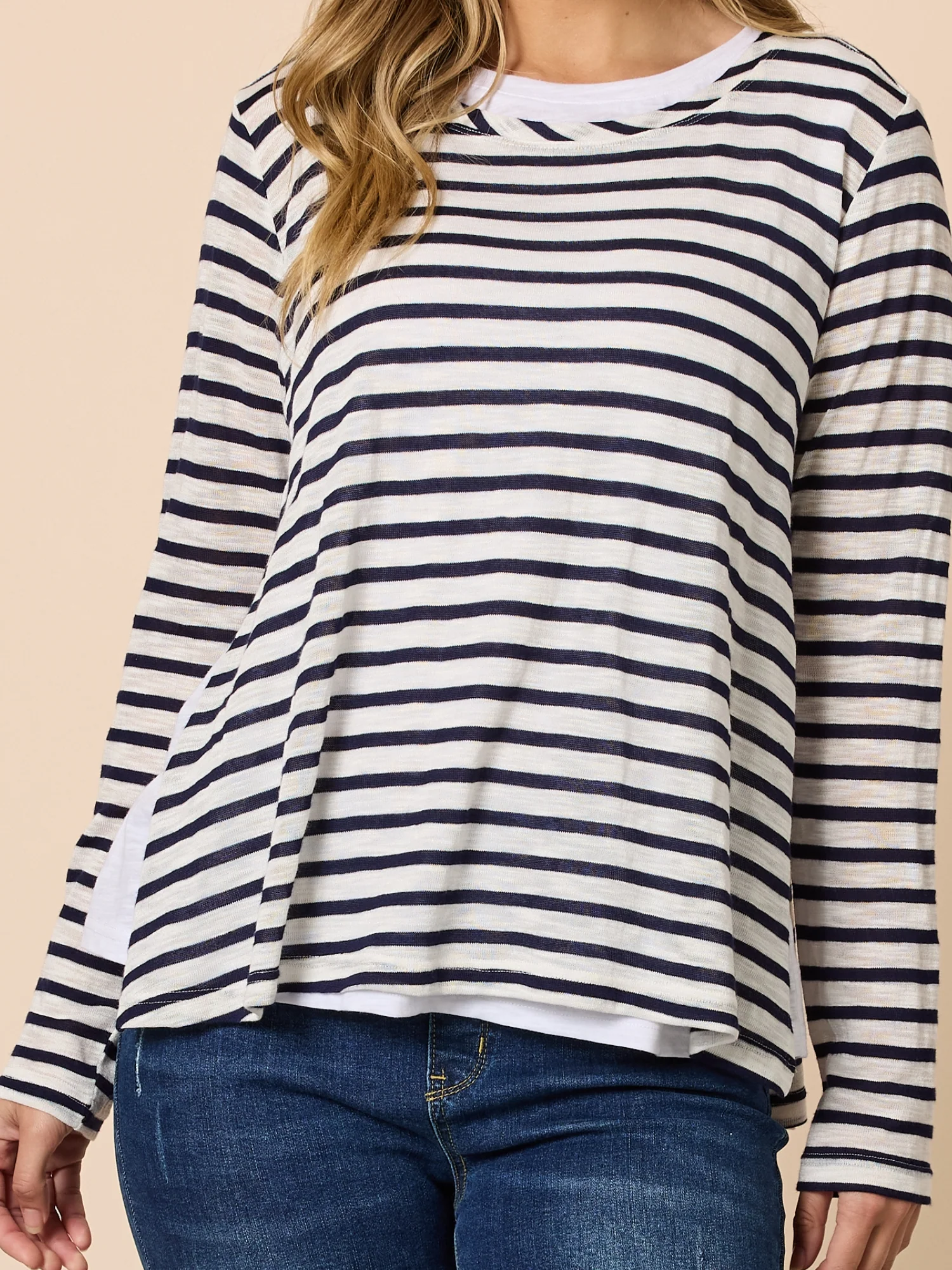 The Duo Stripe Print 2 in 1 Top - Navy/Ivory - Image 6