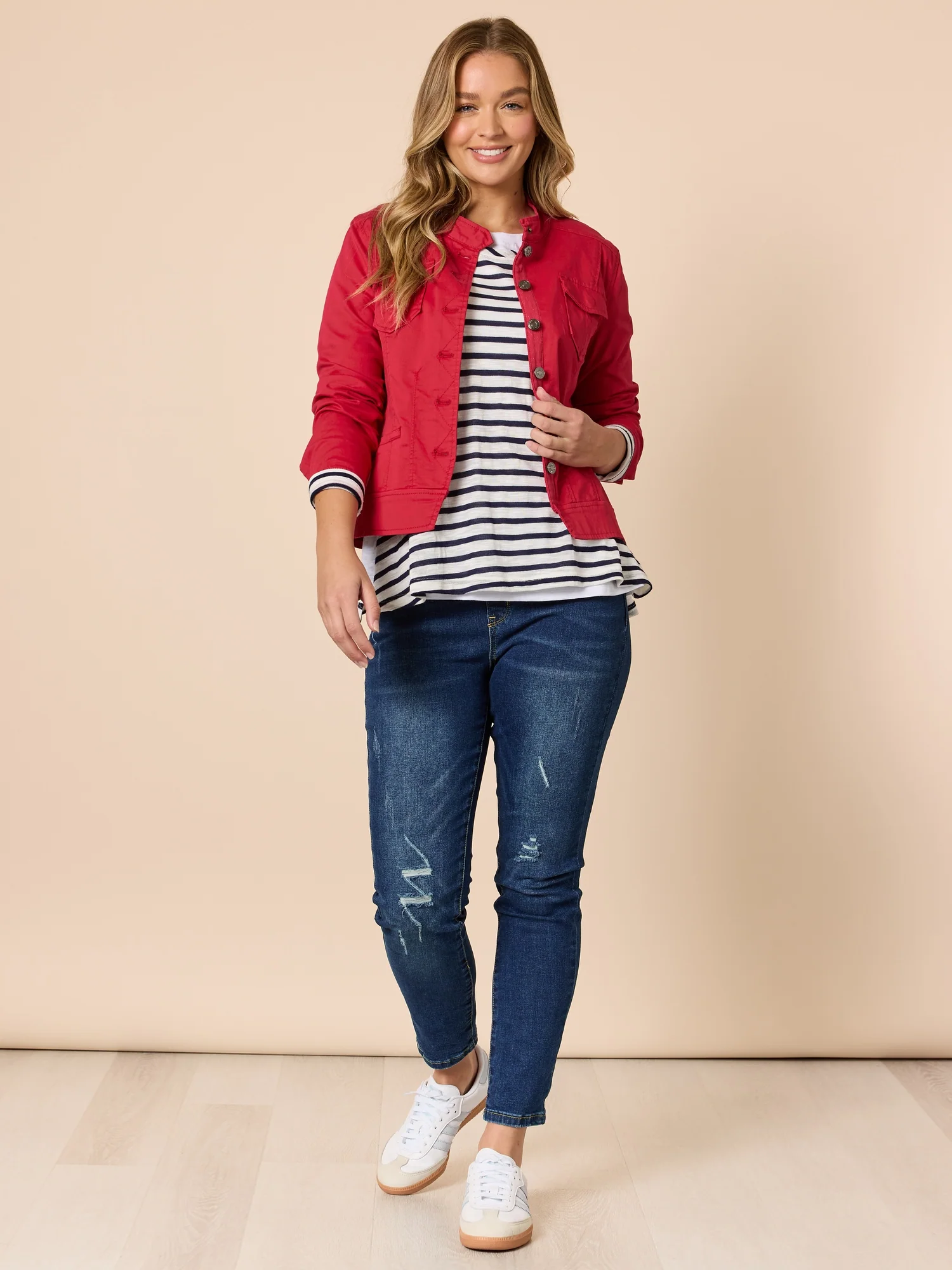 The Duo Stripe Print 2 in 1 Top - Navy/Ivory - Image 7