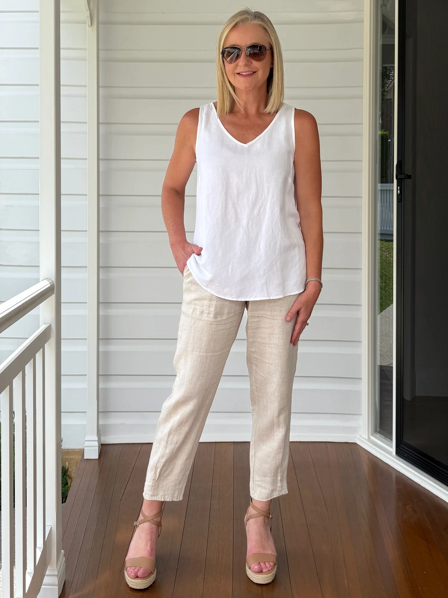 The Lino Button Back Cami - White - Image 3