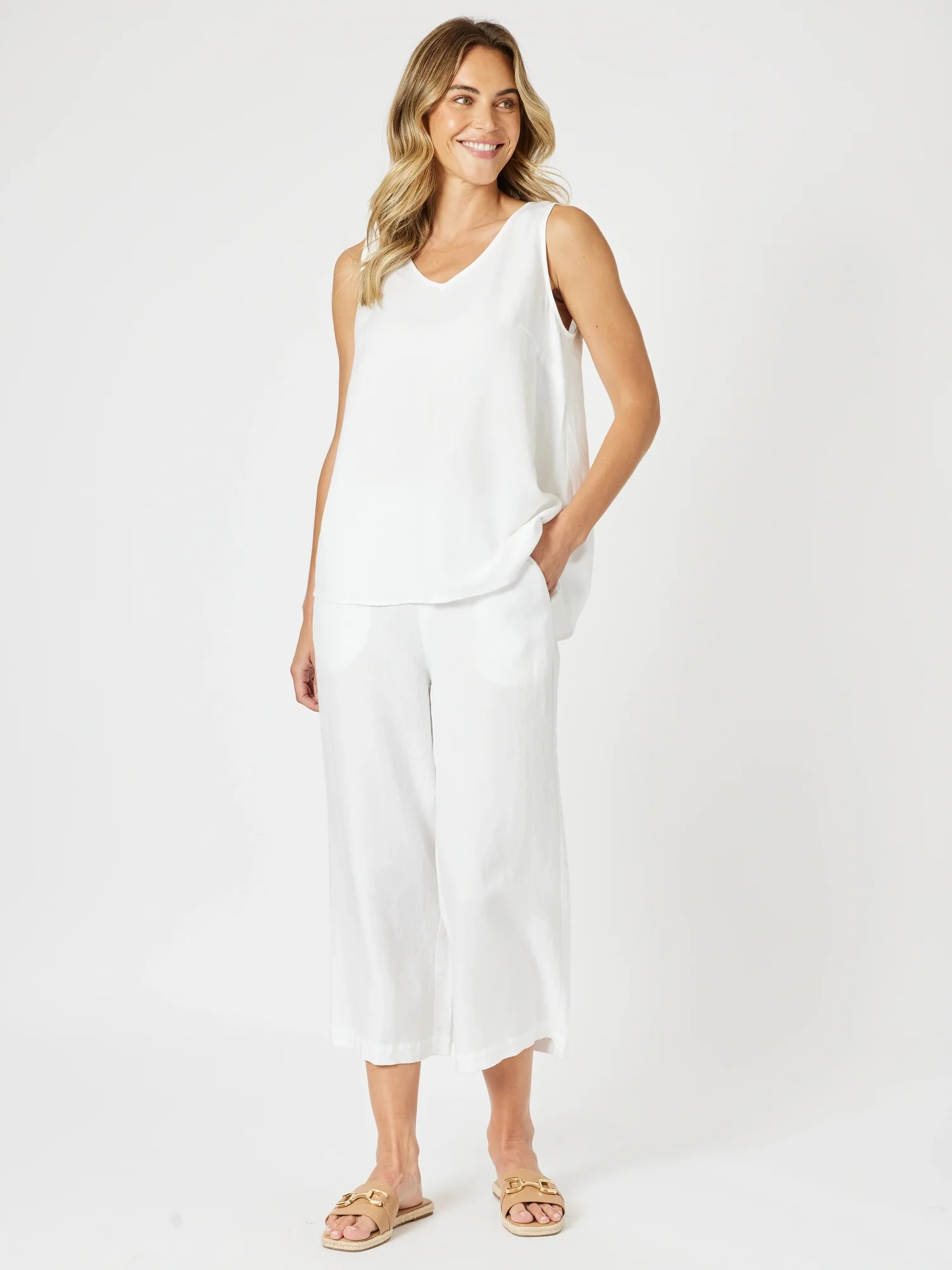 The Lino Button Back Cami - White - Image 4