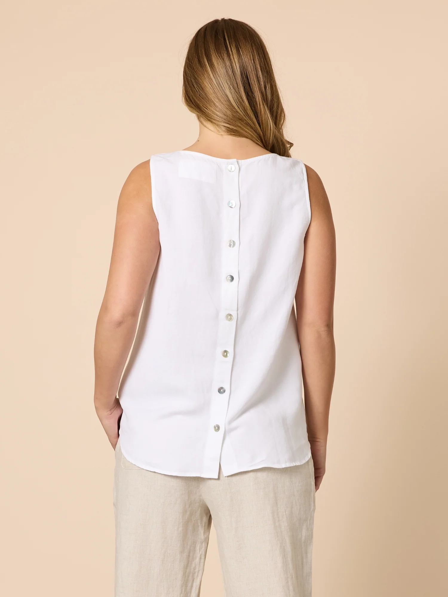 The Lino Button Back Cami - White - Image 6