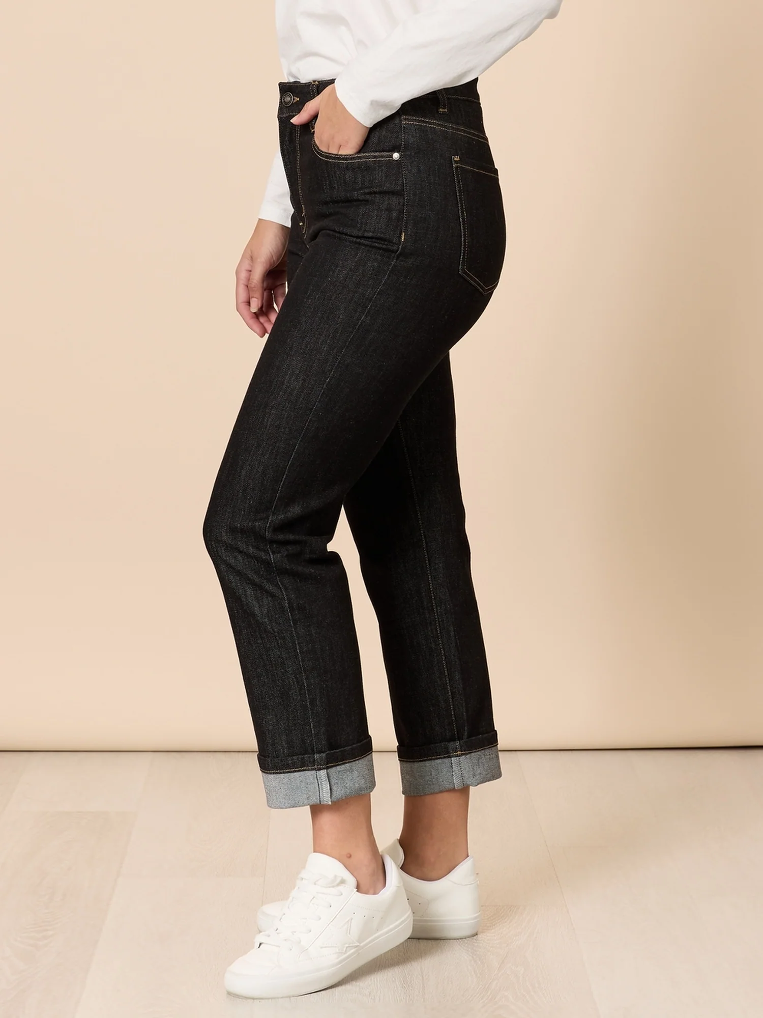 The Retro Cuff Straight Leg Jean - Black - Image 3