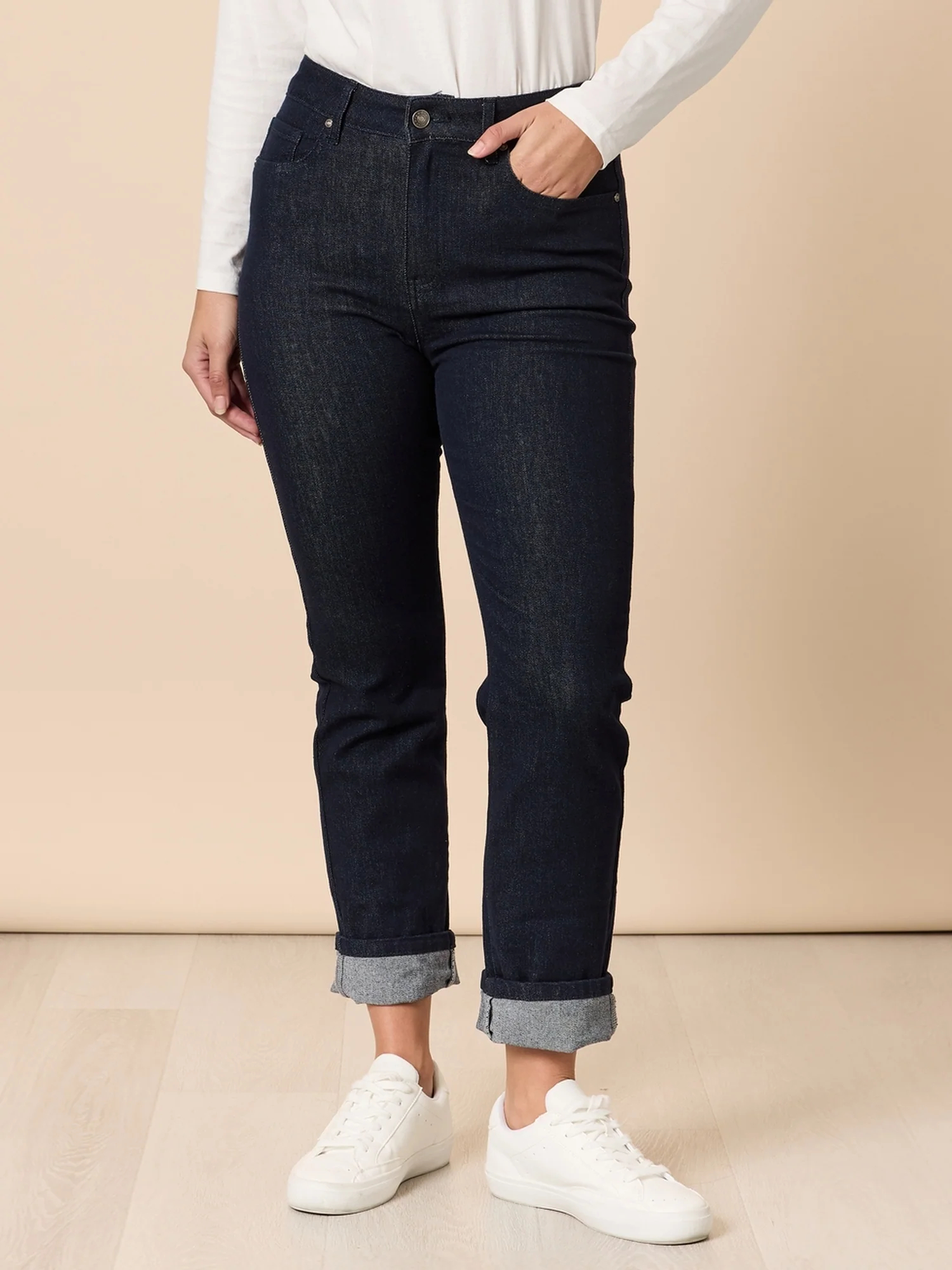 The Retro Cuff Straight Leg Jean - Dark Denim