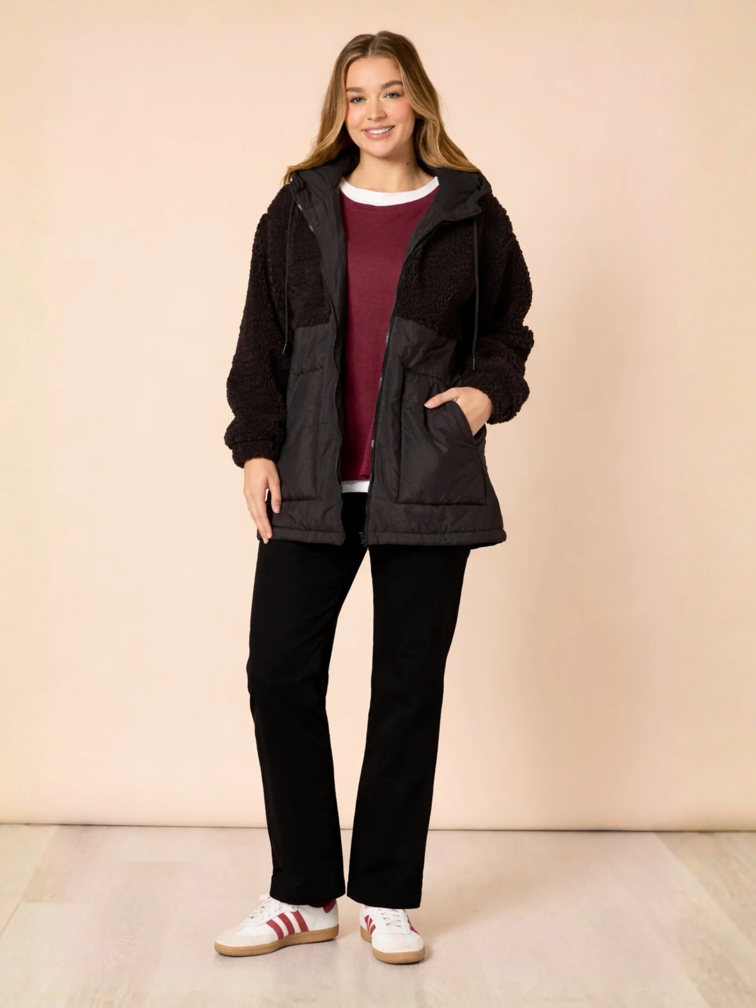 The Teddy Hooded Puffer Jacket - Black - Image 2