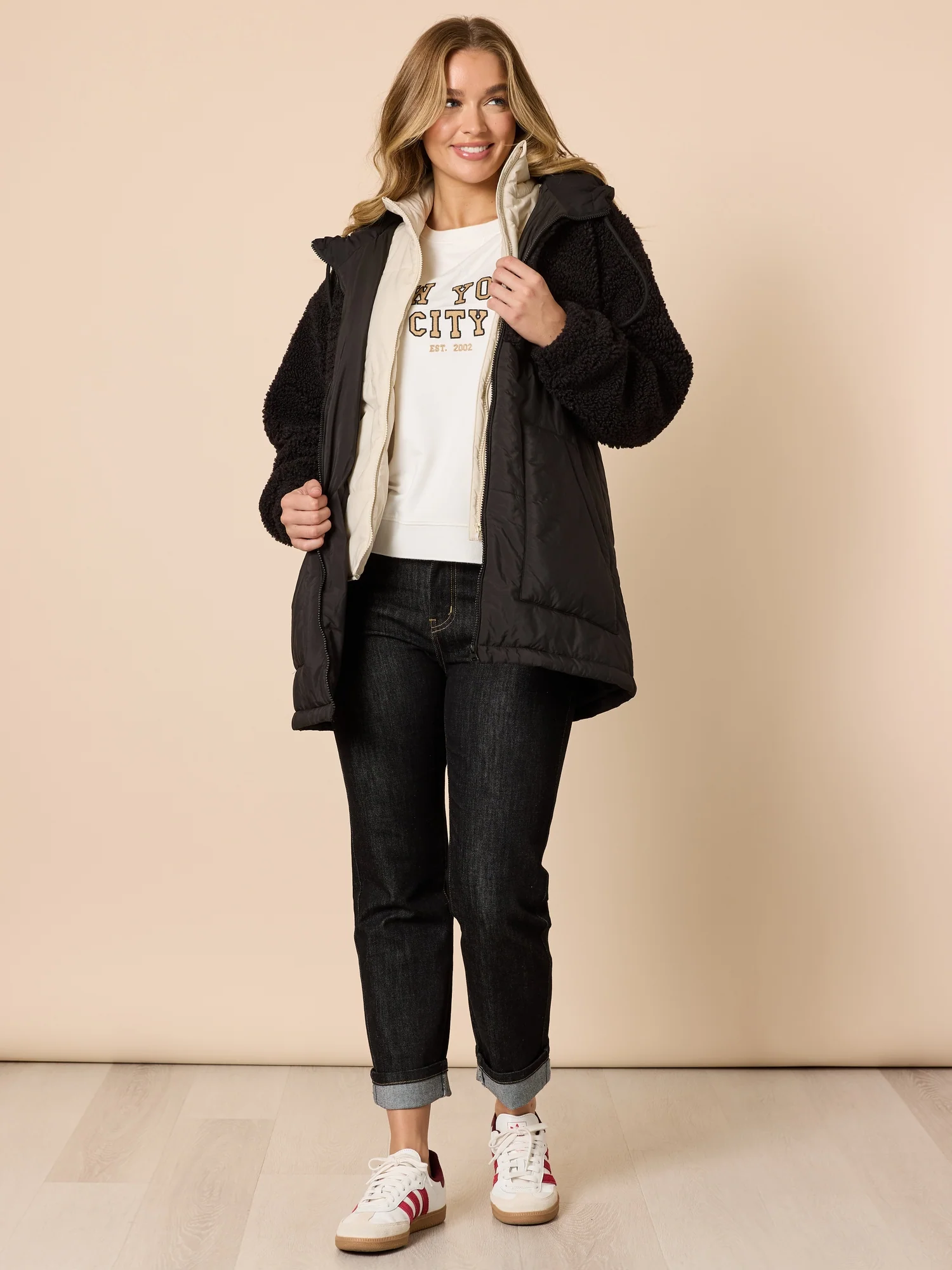 The Teddy Hooded Puffer Jacket - Black - Image 6