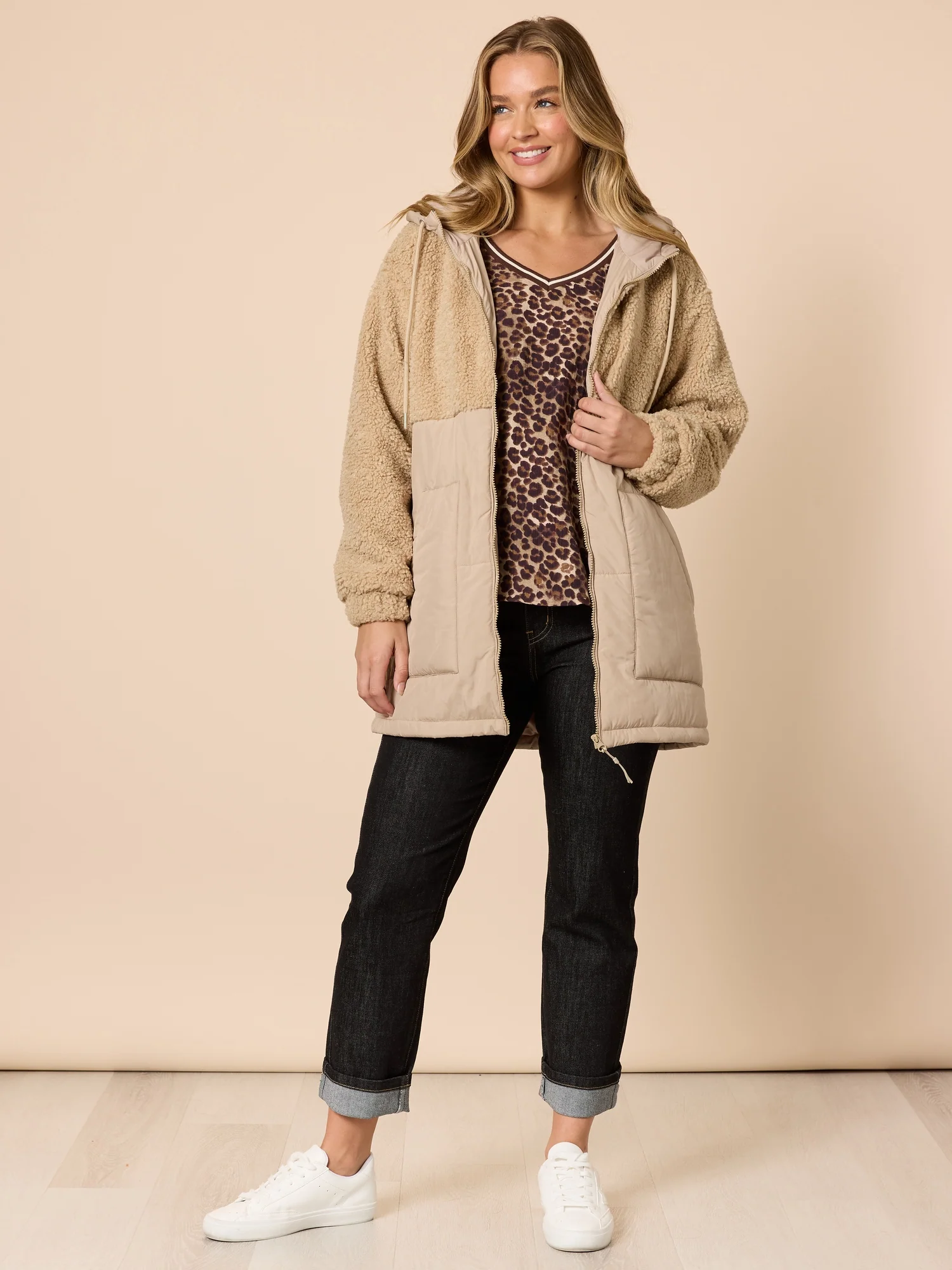 The Teddy Hooded Puffer Jacket - Natural - Image 2