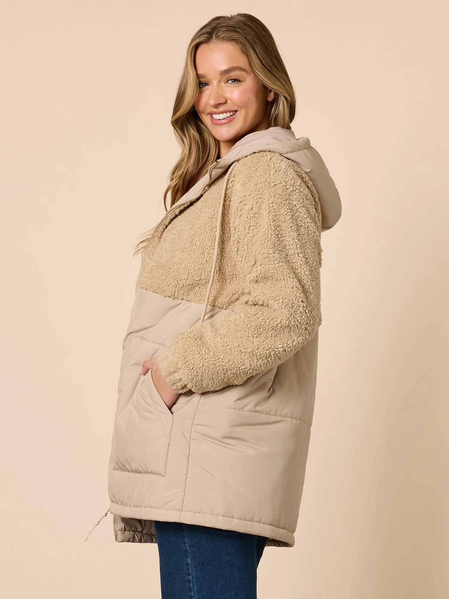 The Teddy Hooded Puffer Jacket - Natural - Image 3