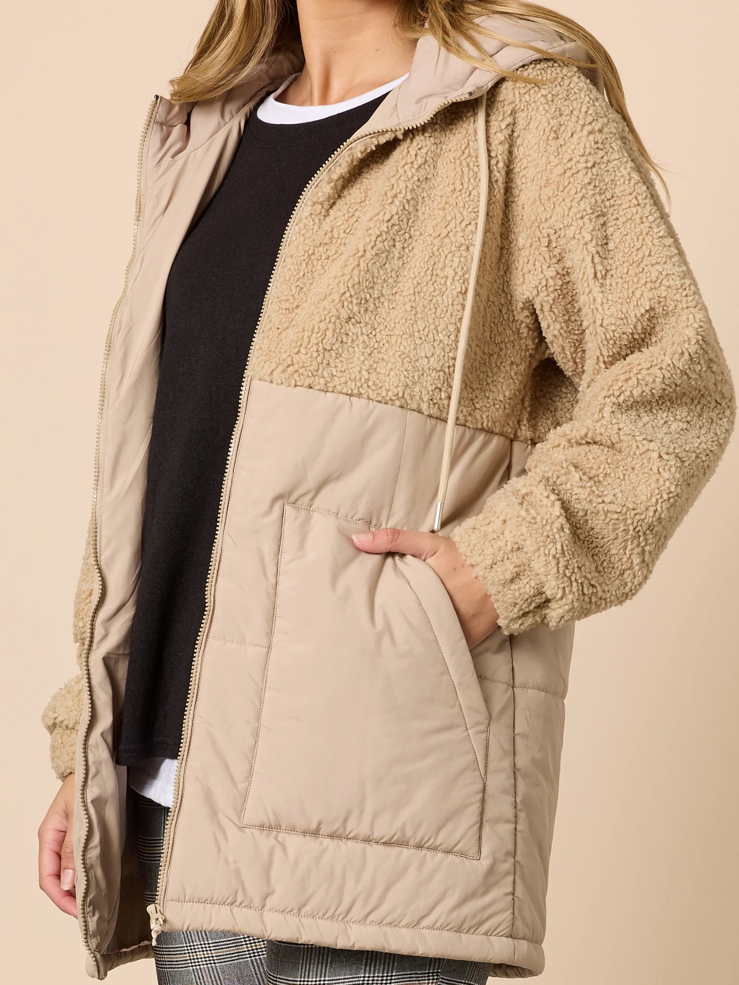 The Teddy Hooded Puffer Jacket - Natural - Image 4