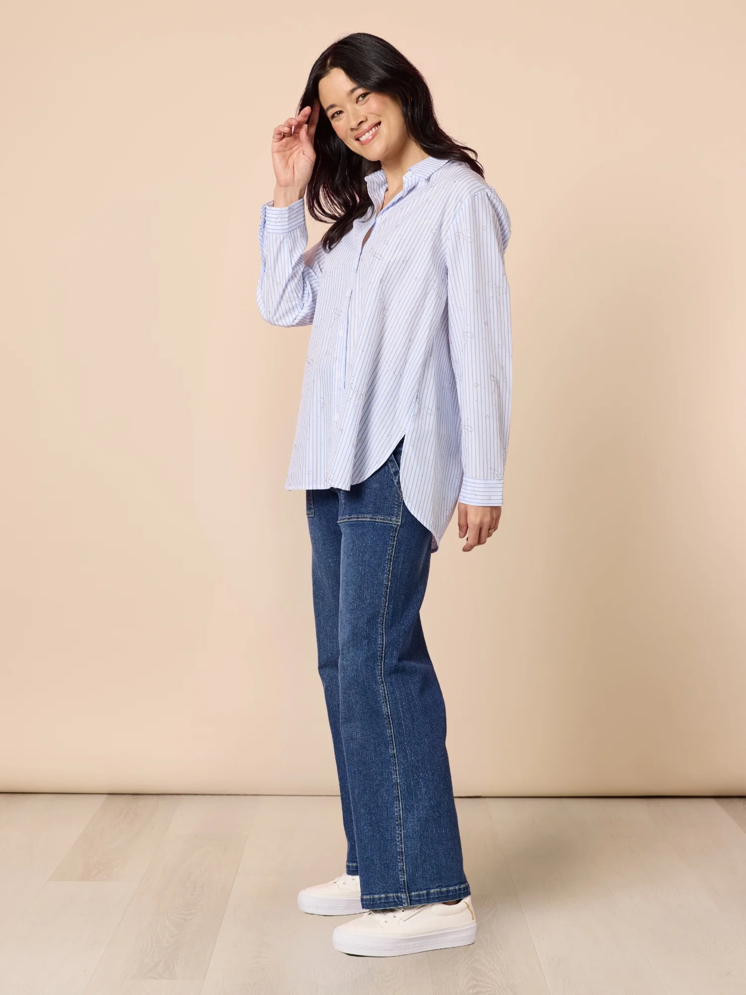 Tiffany Diamante Stripe Print Shirt - Blue/White - Image 5