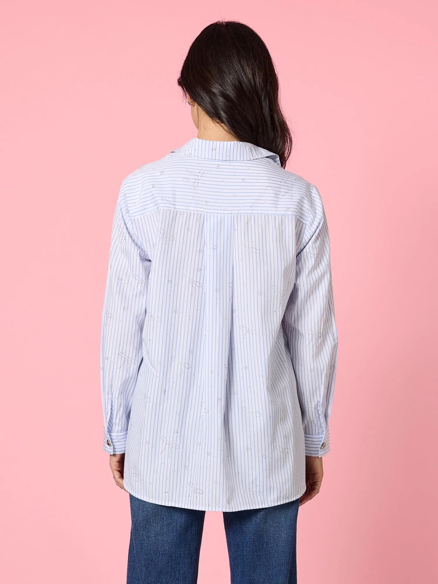 Tiffany Diamante Stripe Print Shirt - Blue/White - Image 7