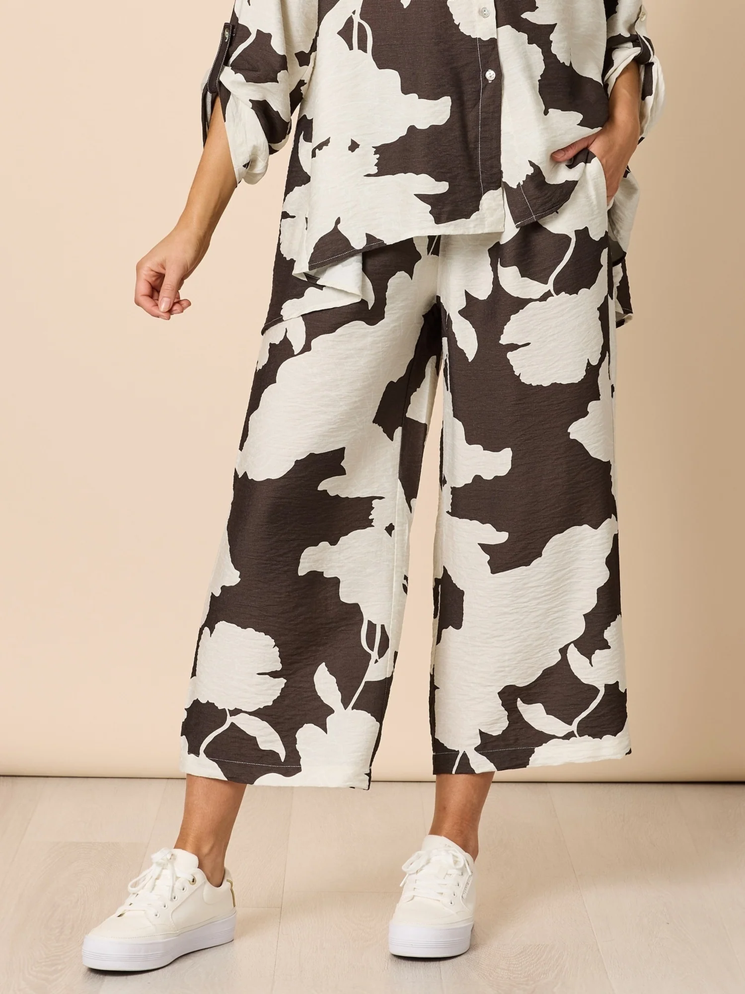 Toulouse Floral Print Wide Leg Pant - Coffee Ivory