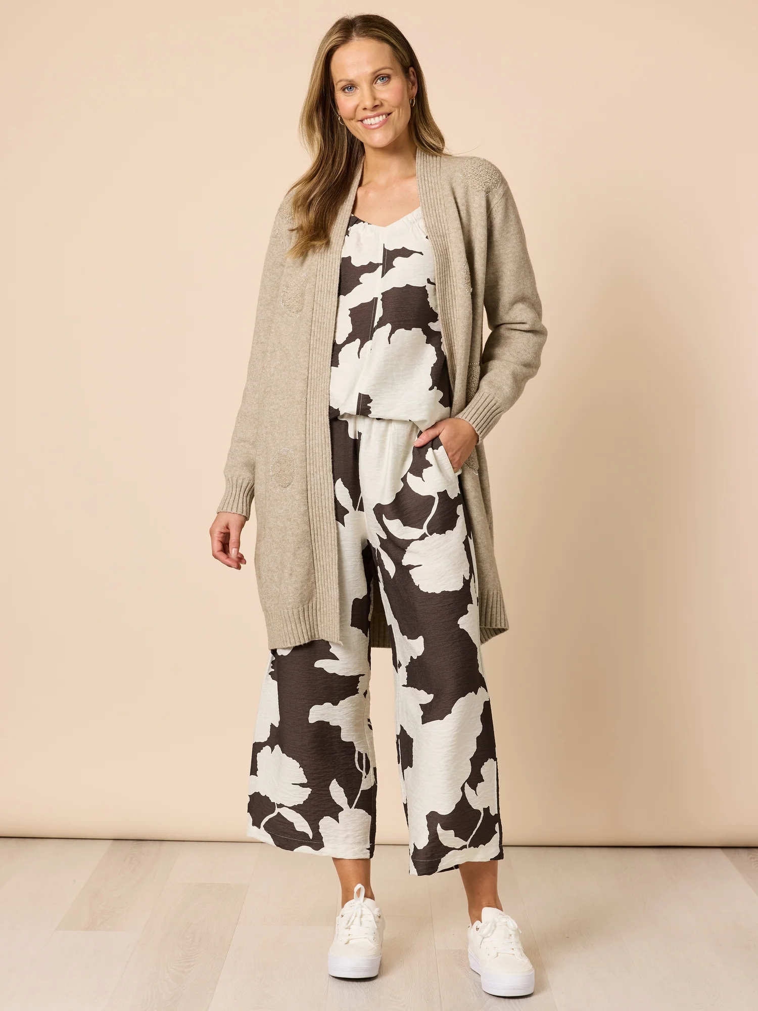 Toulouse Floral Print Wide Leg Pant - Coffee Ivory - Image 6