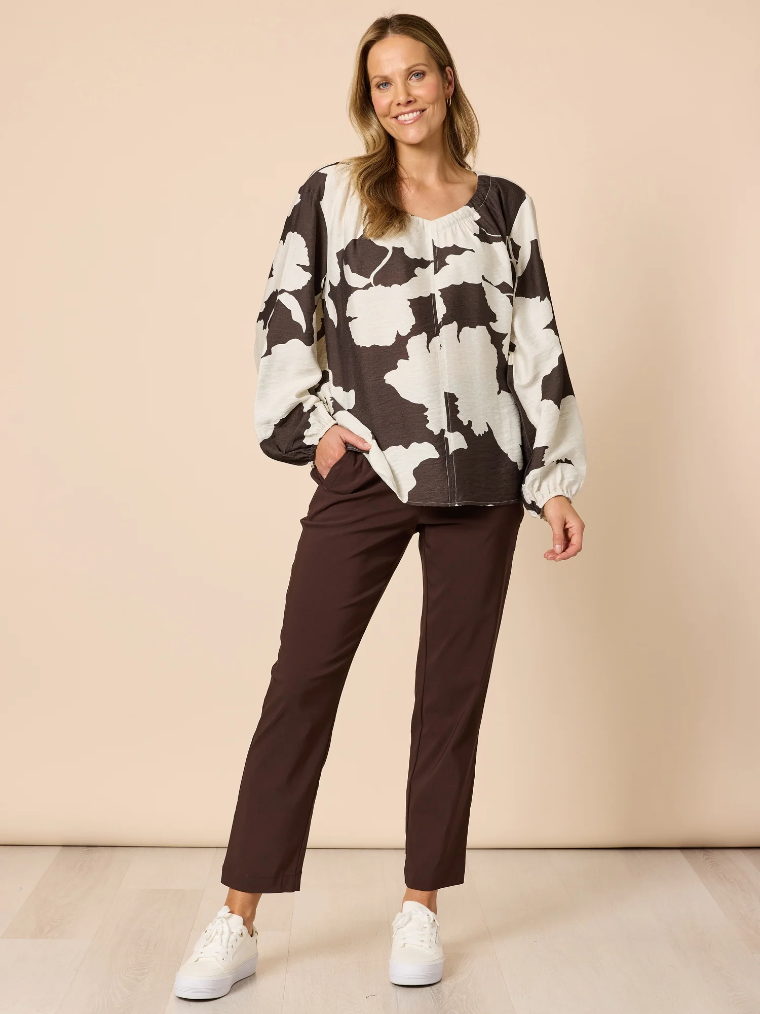 Toulouse Floral Print Top - Coffee Ivory - Image 2