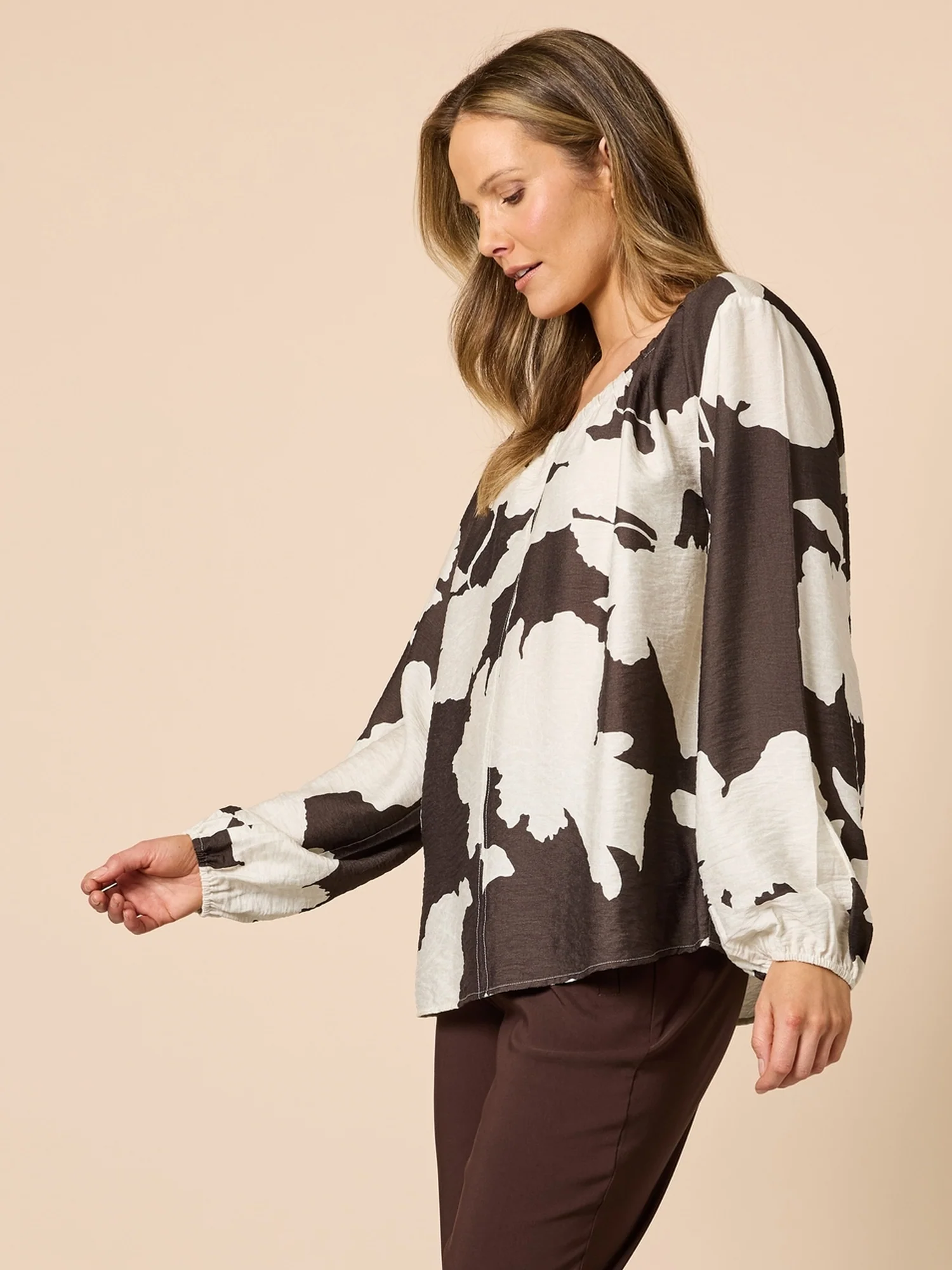 Toulouse Floral Print Top - Coffee Ivory - Image 3