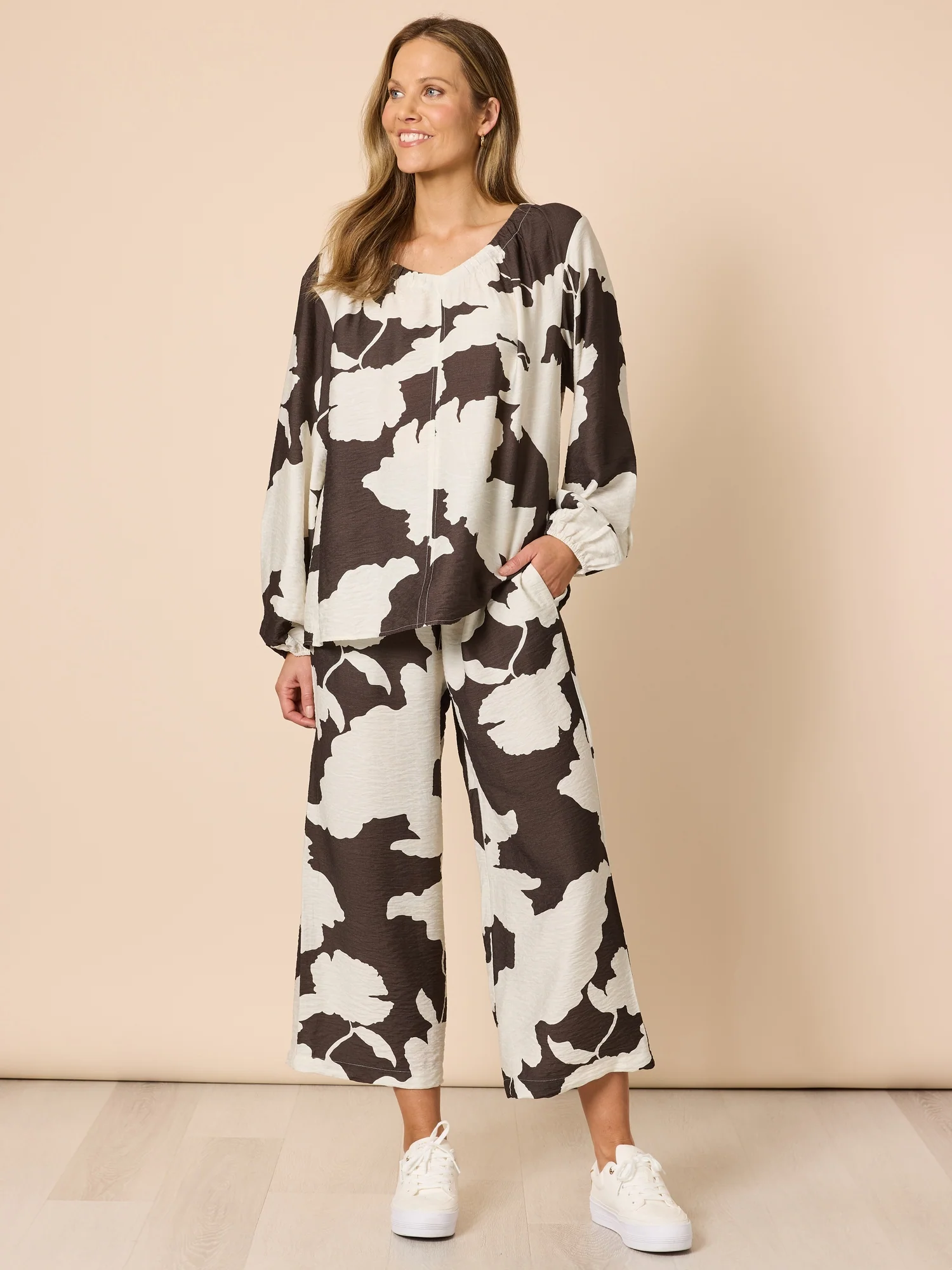 Toulouse Floral Print Top - Coffee Ivory - Image 7