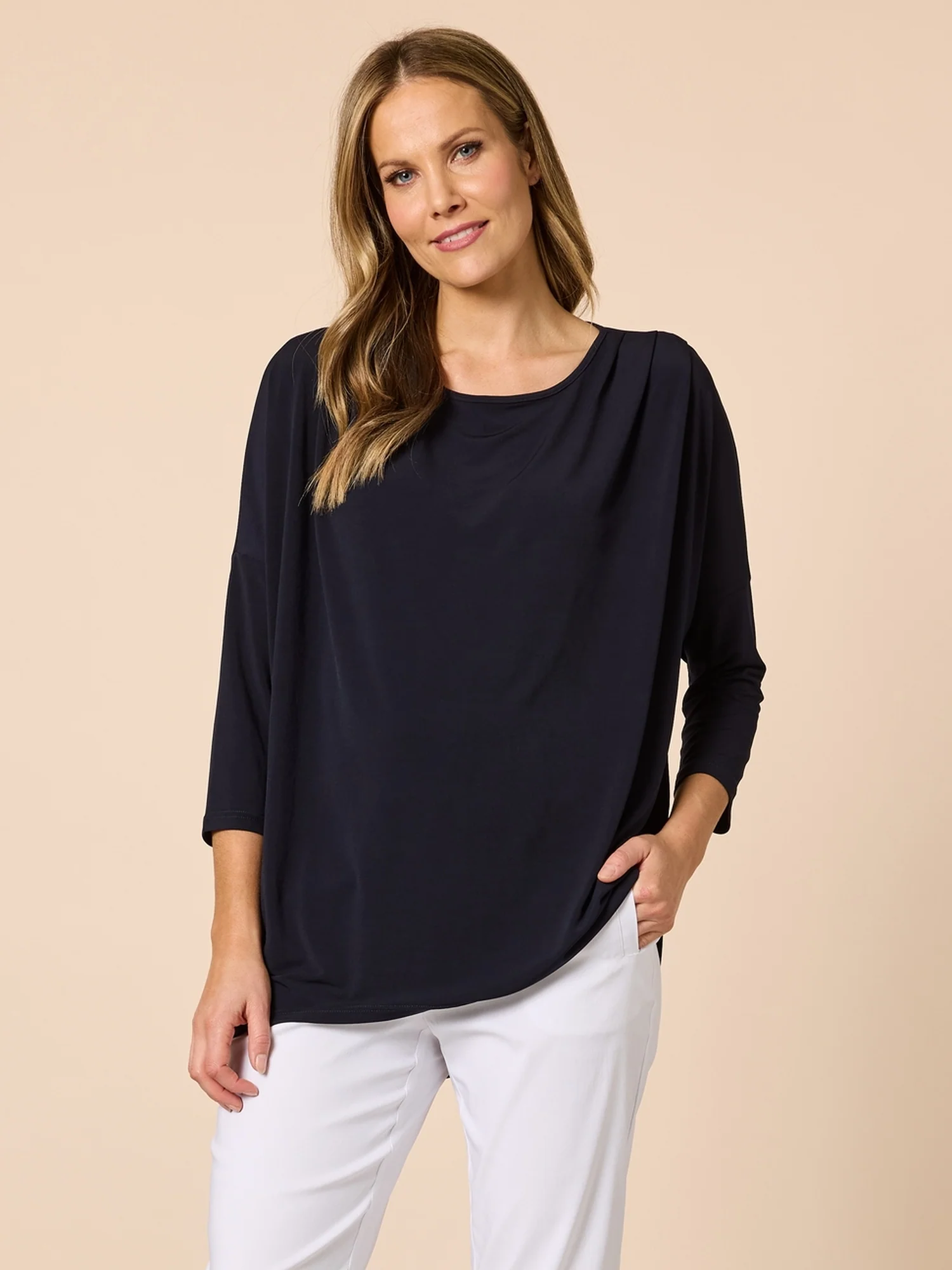 Traveller Pleat Top - Navy