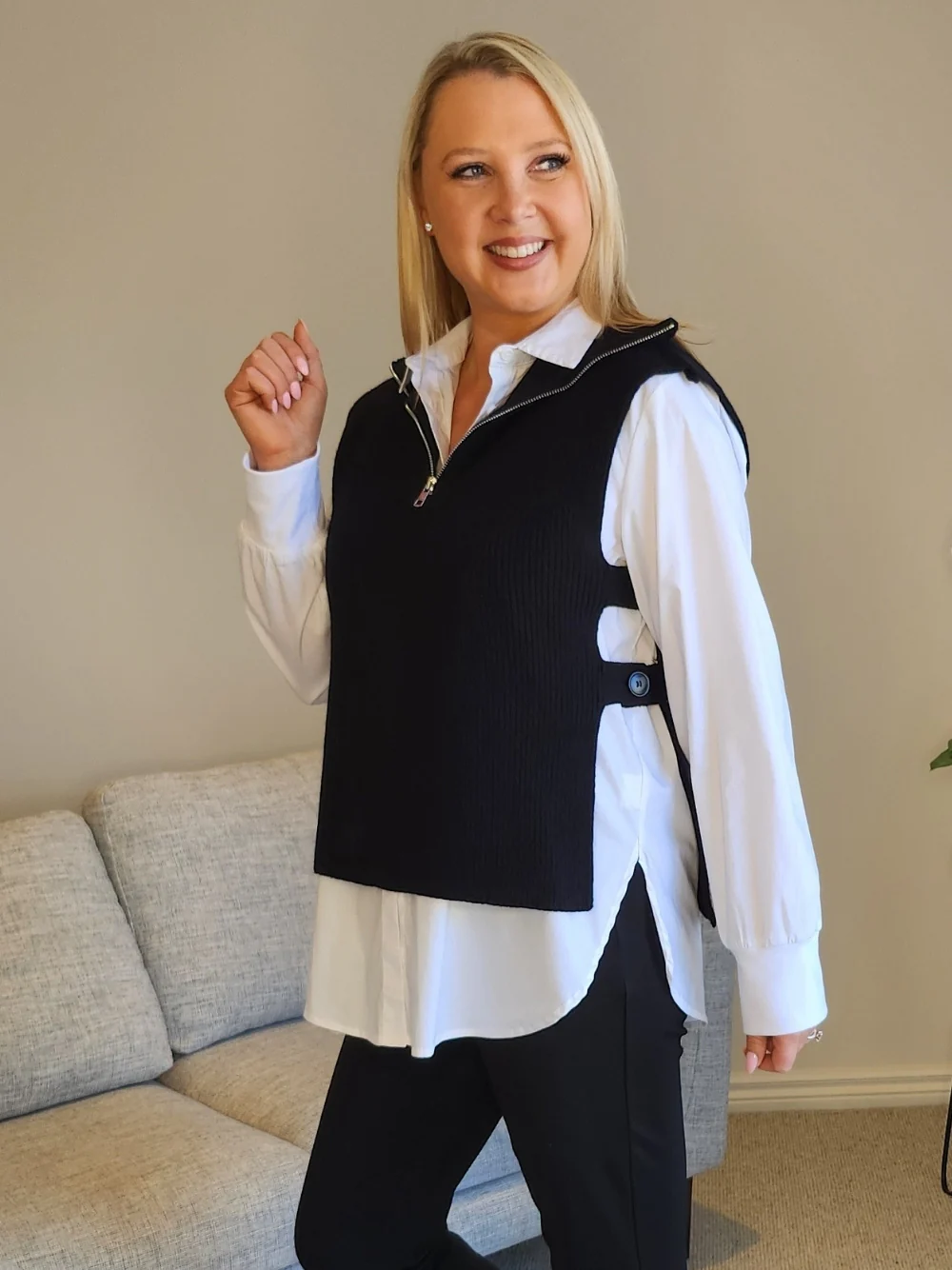 Tribeca Side Button Knit Vest - Black - Image 3
