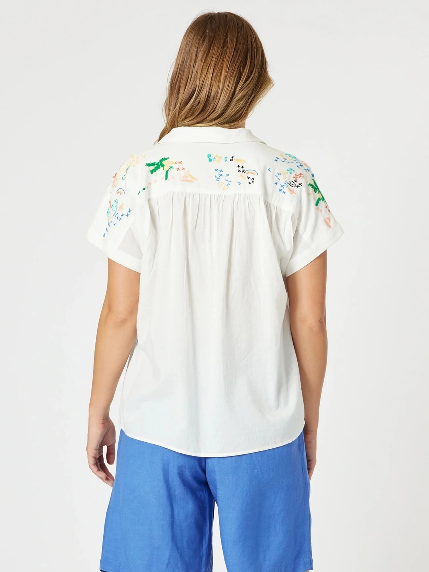 Tropical Embroidered Shirt - White Multi - Image 4