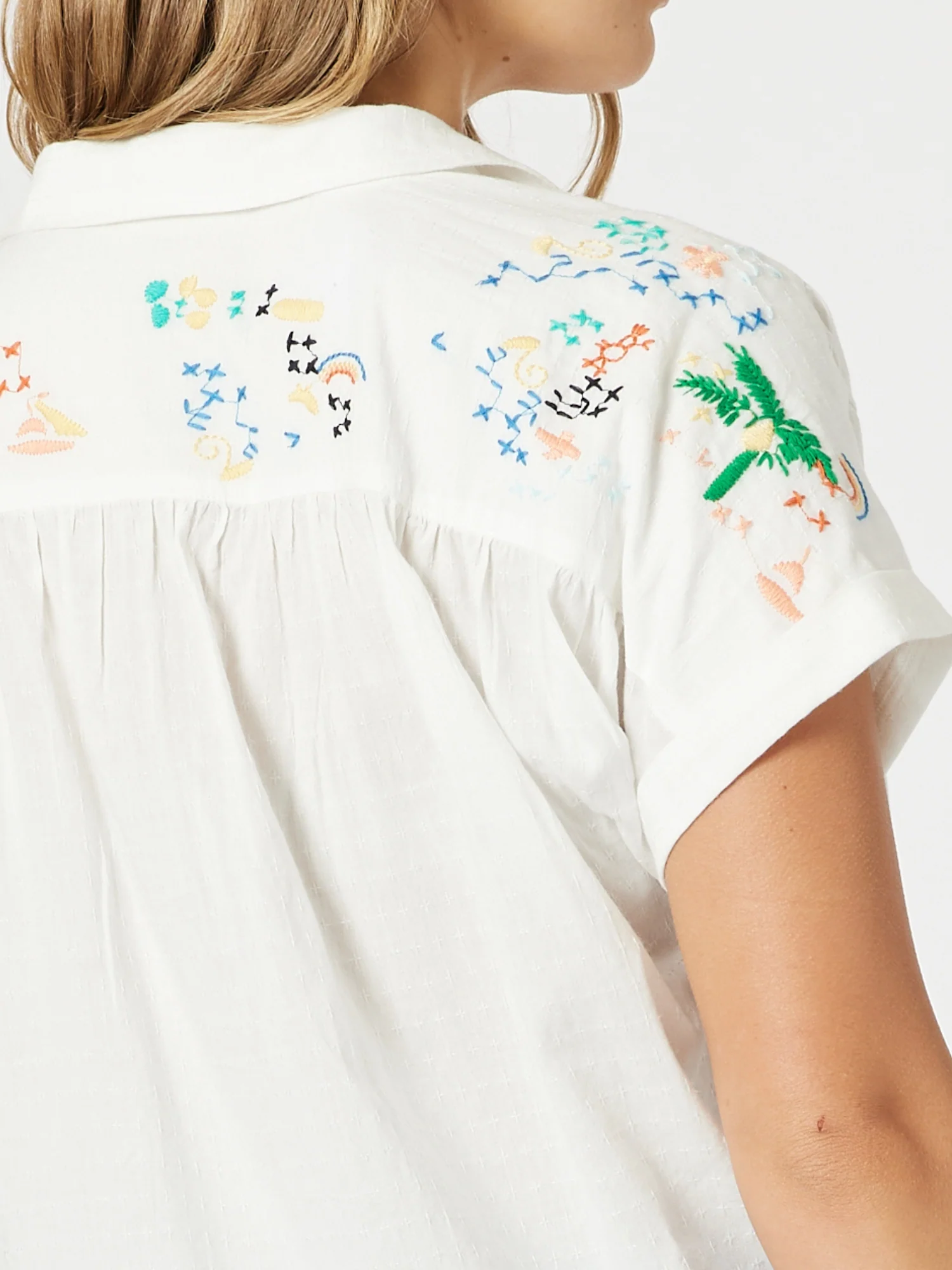 Tropical Embroidered Shirt - White Multi - Image 5