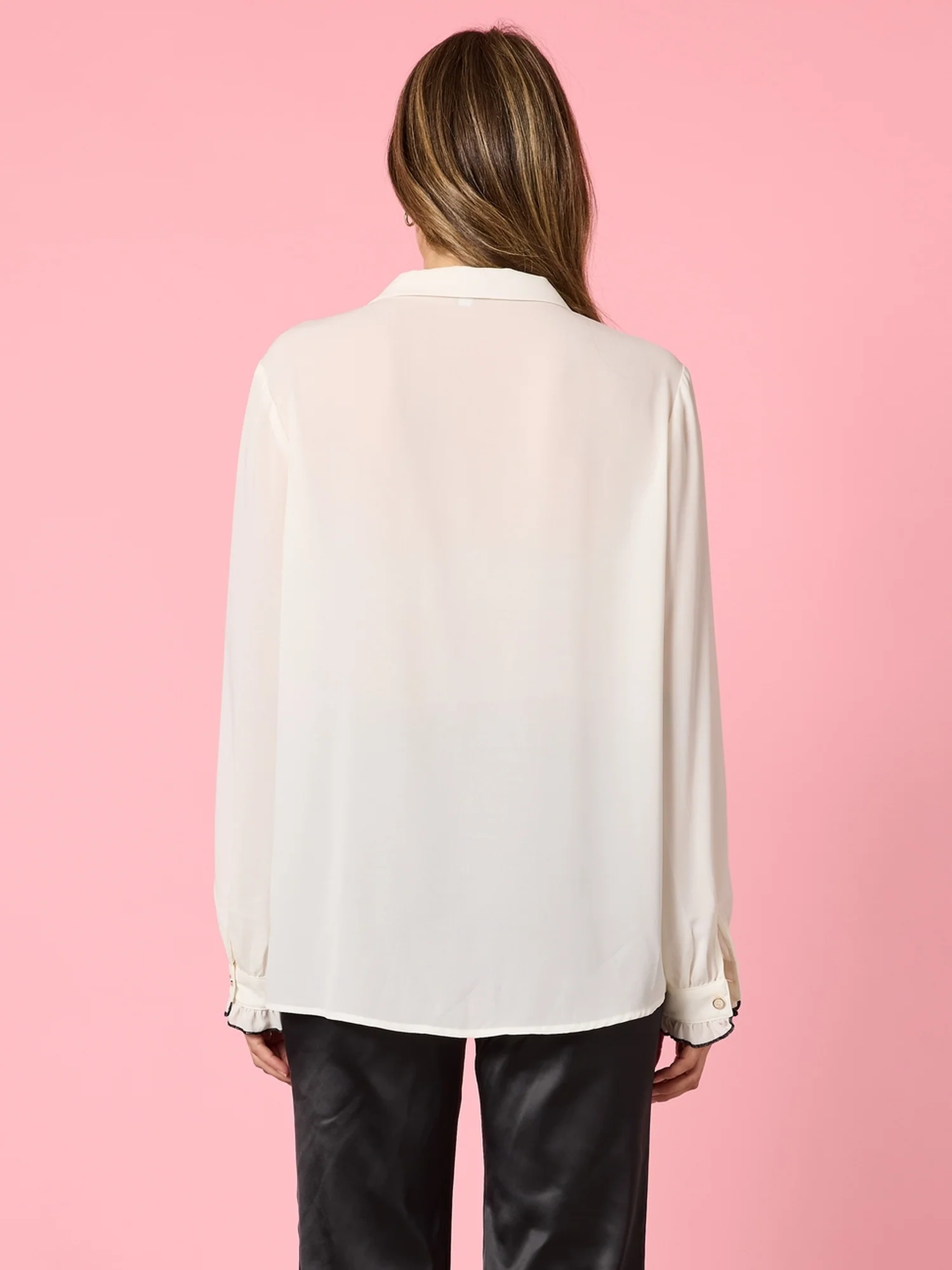 Tuxedo Ruffle Sheer Shirt - Ivory - Image 5