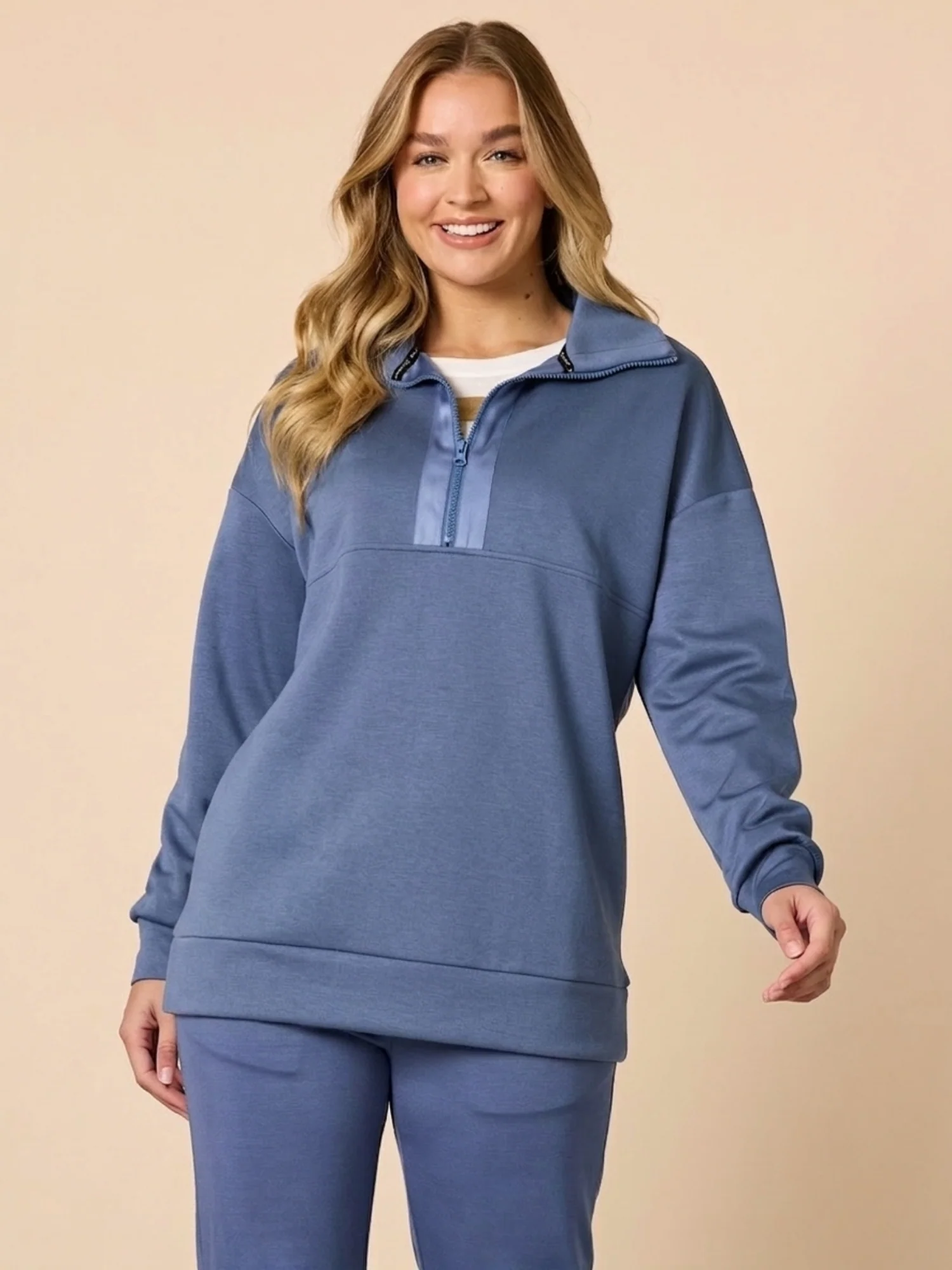 Urban City Quarter Zip Sweatshirt - Denim Blue