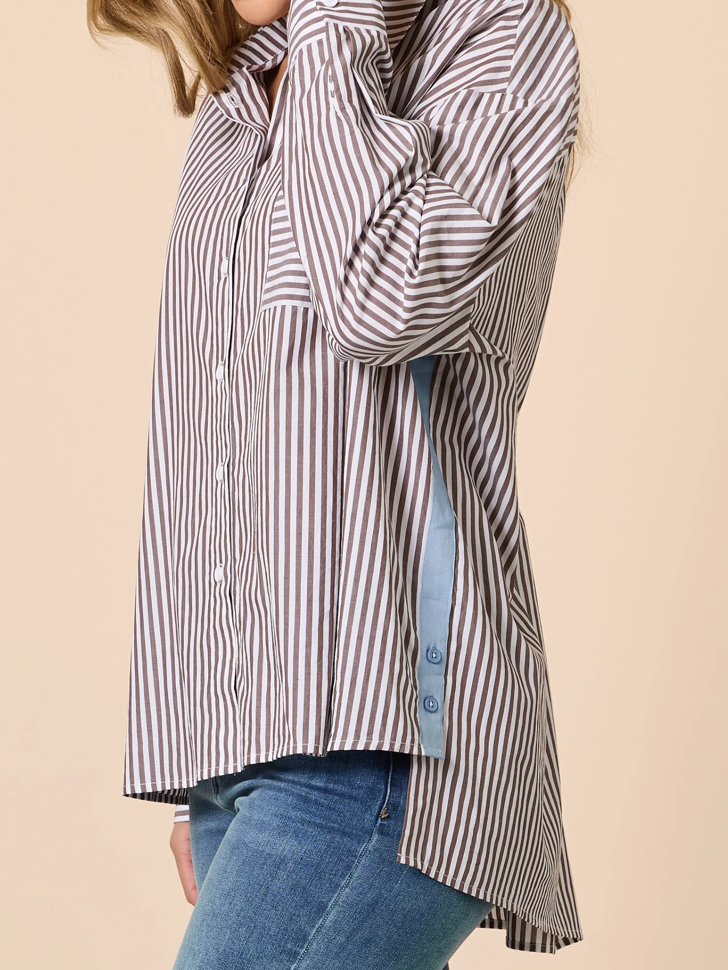 Urban Stripe Print Shirt - Coffee White - Image 5