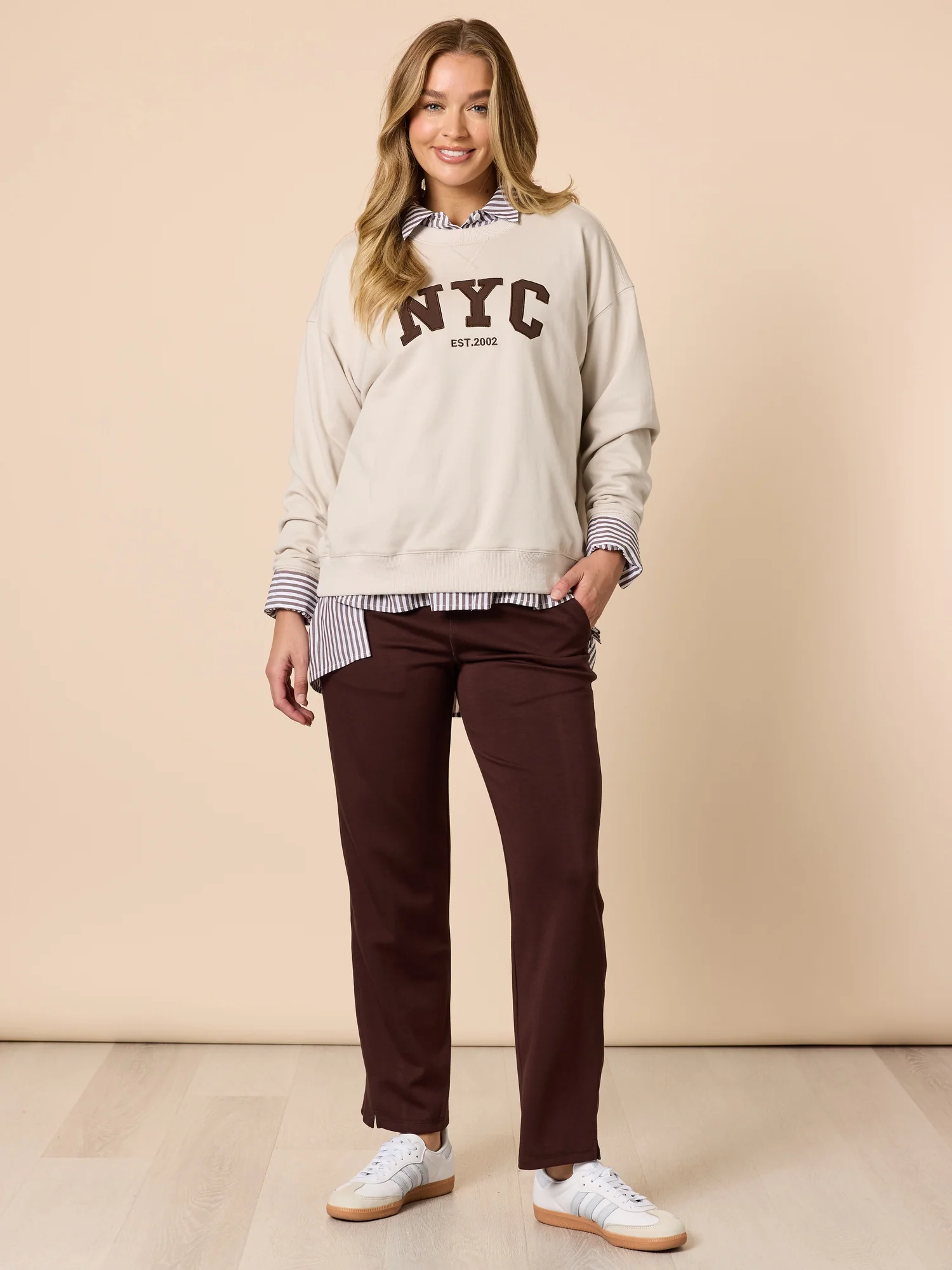 Urban Stripe Print Shirt - Coffee White - Image 7