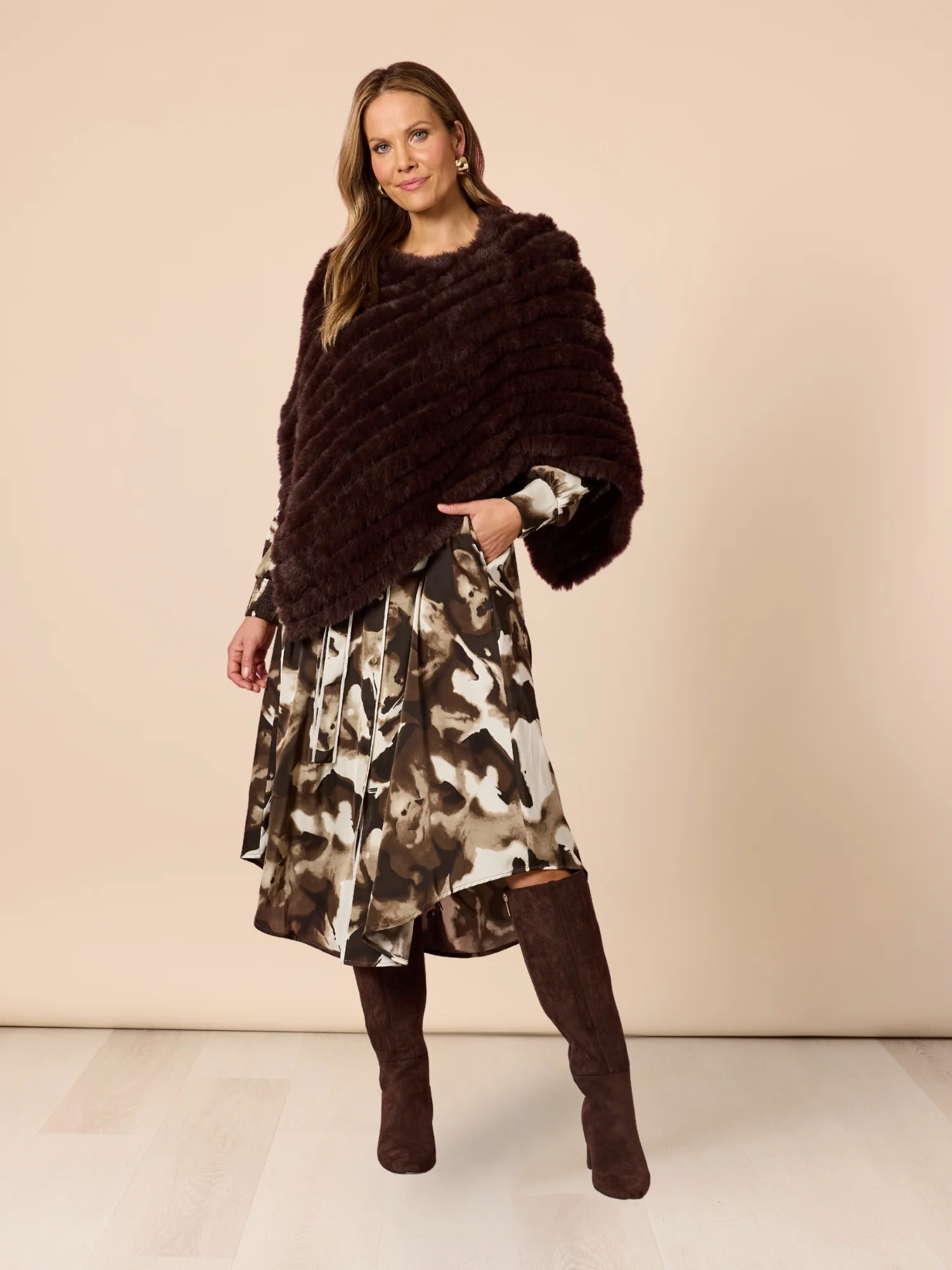 Venice Print Button Though Dress - Espresso Multi - Image 6