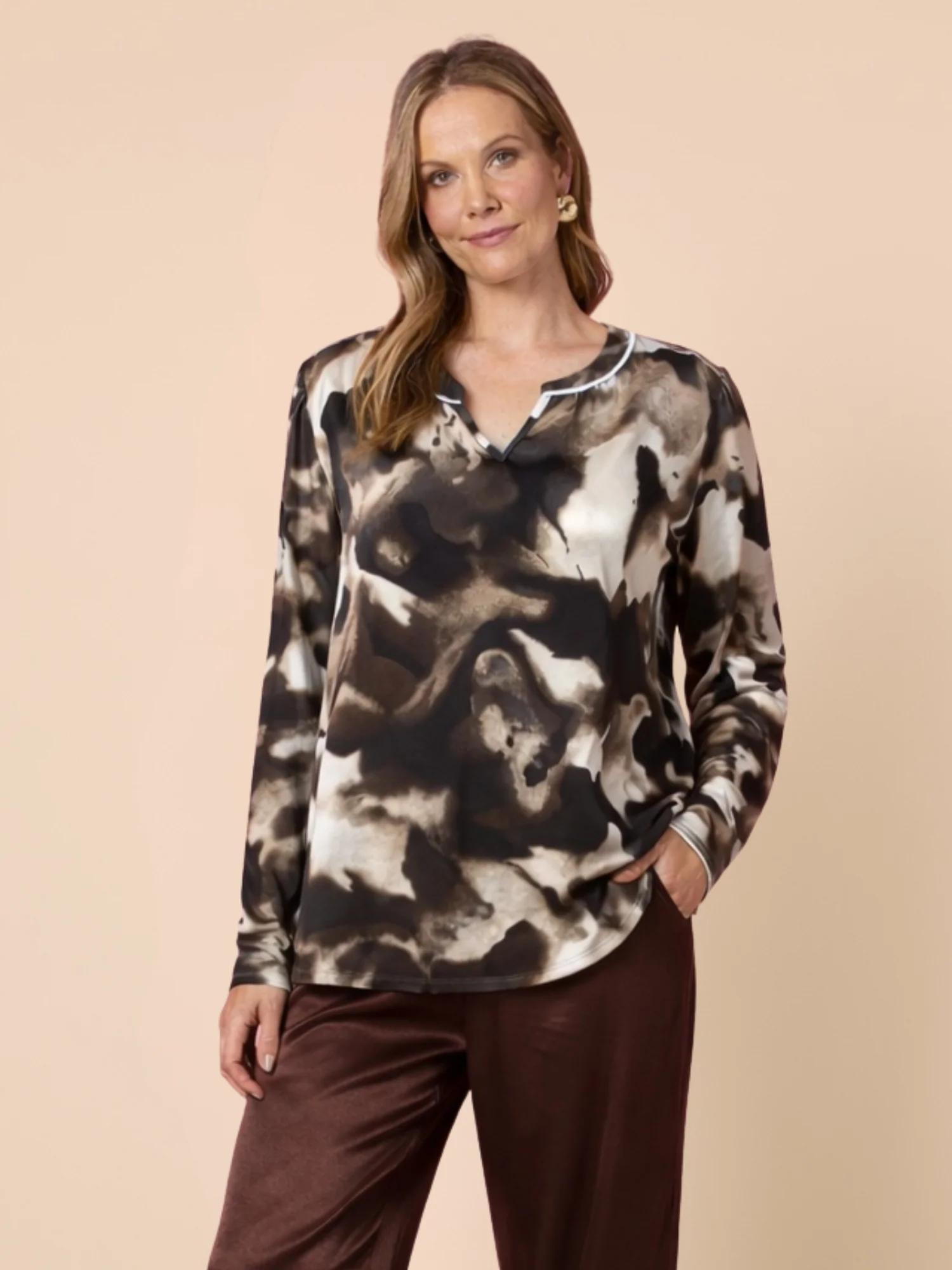 Venice Print Top - Espresso