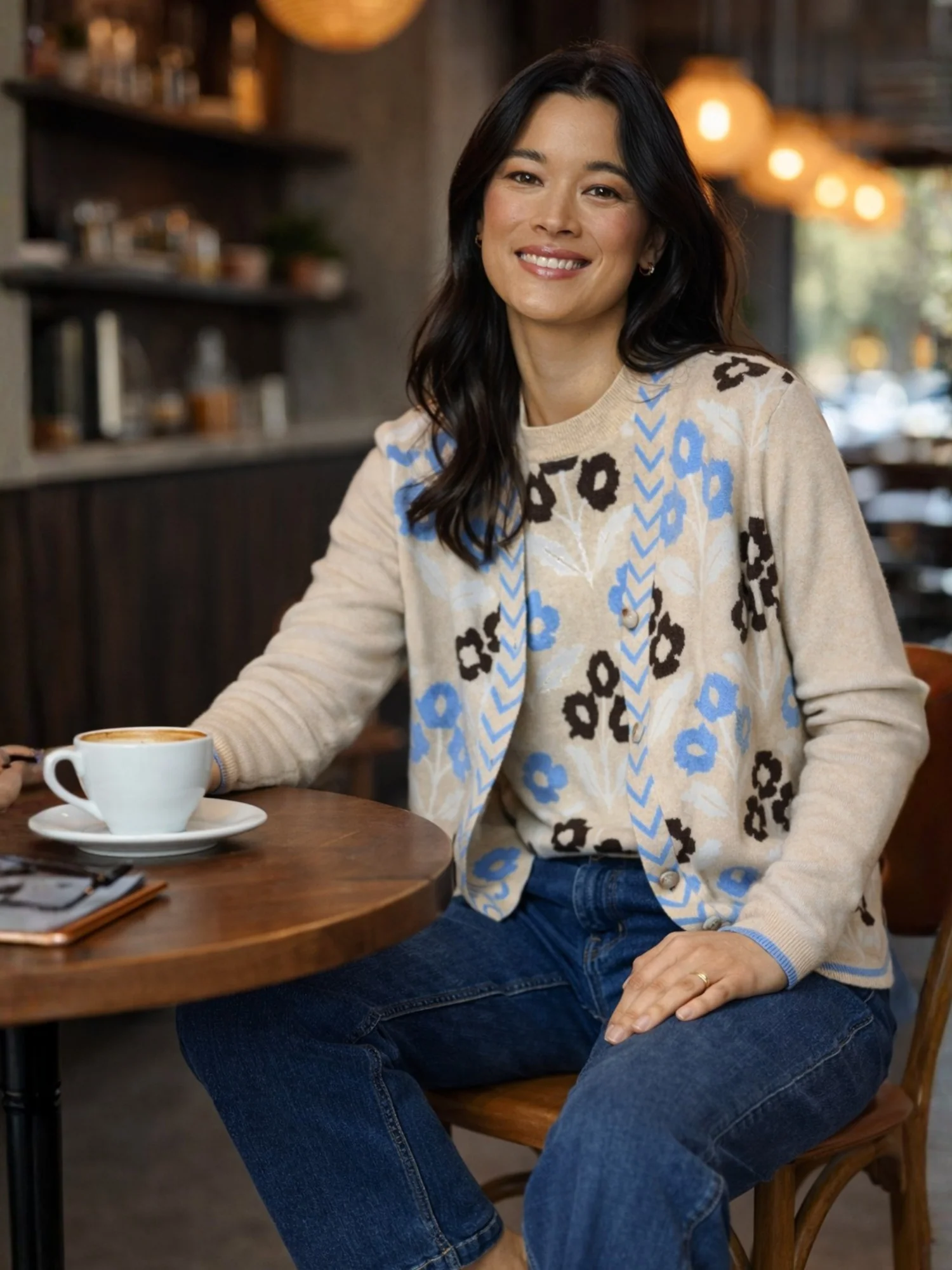 Vermont Floral Print Knit Cardigan - Natural Multi