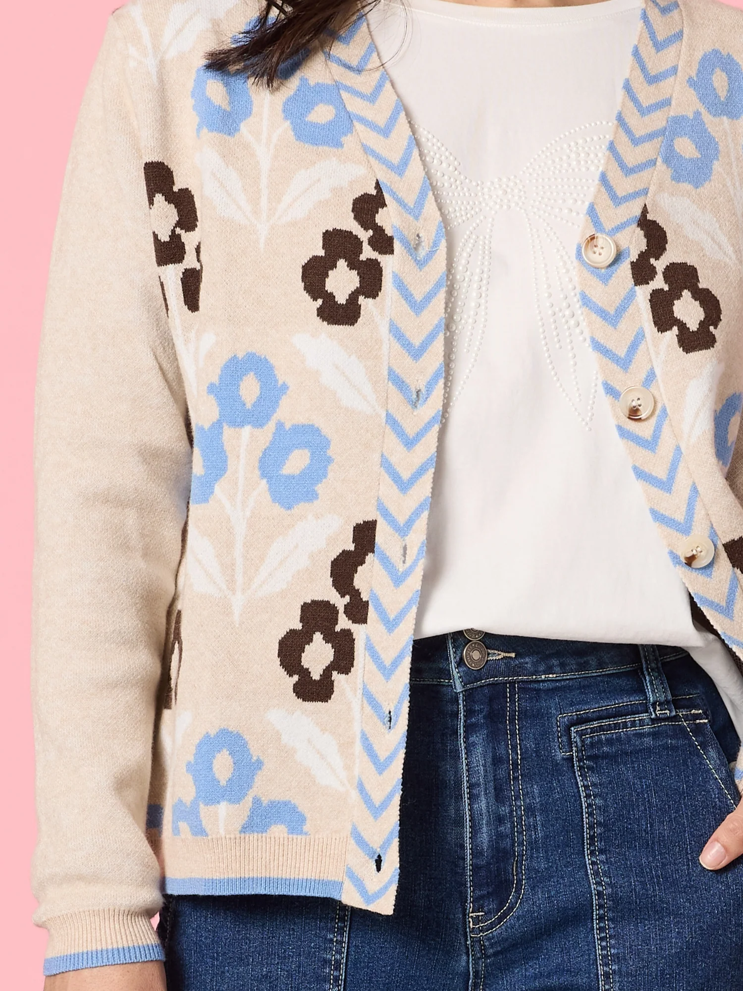 Vermont Floral Print Knit Cardigan - Natural Multi - Image 4