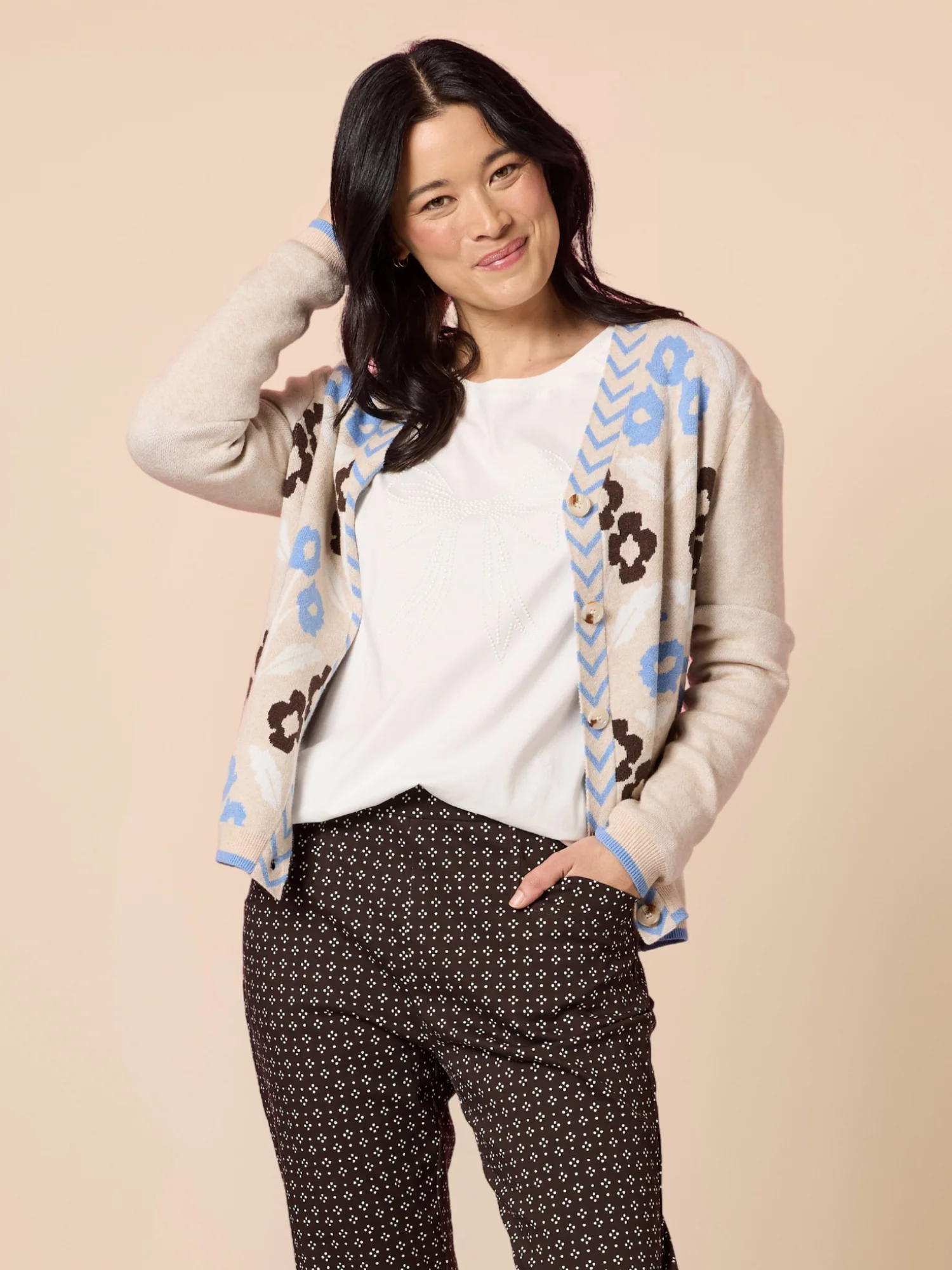 Vermont Floral Print Knit Cardigan - Natural Multi - Image 5