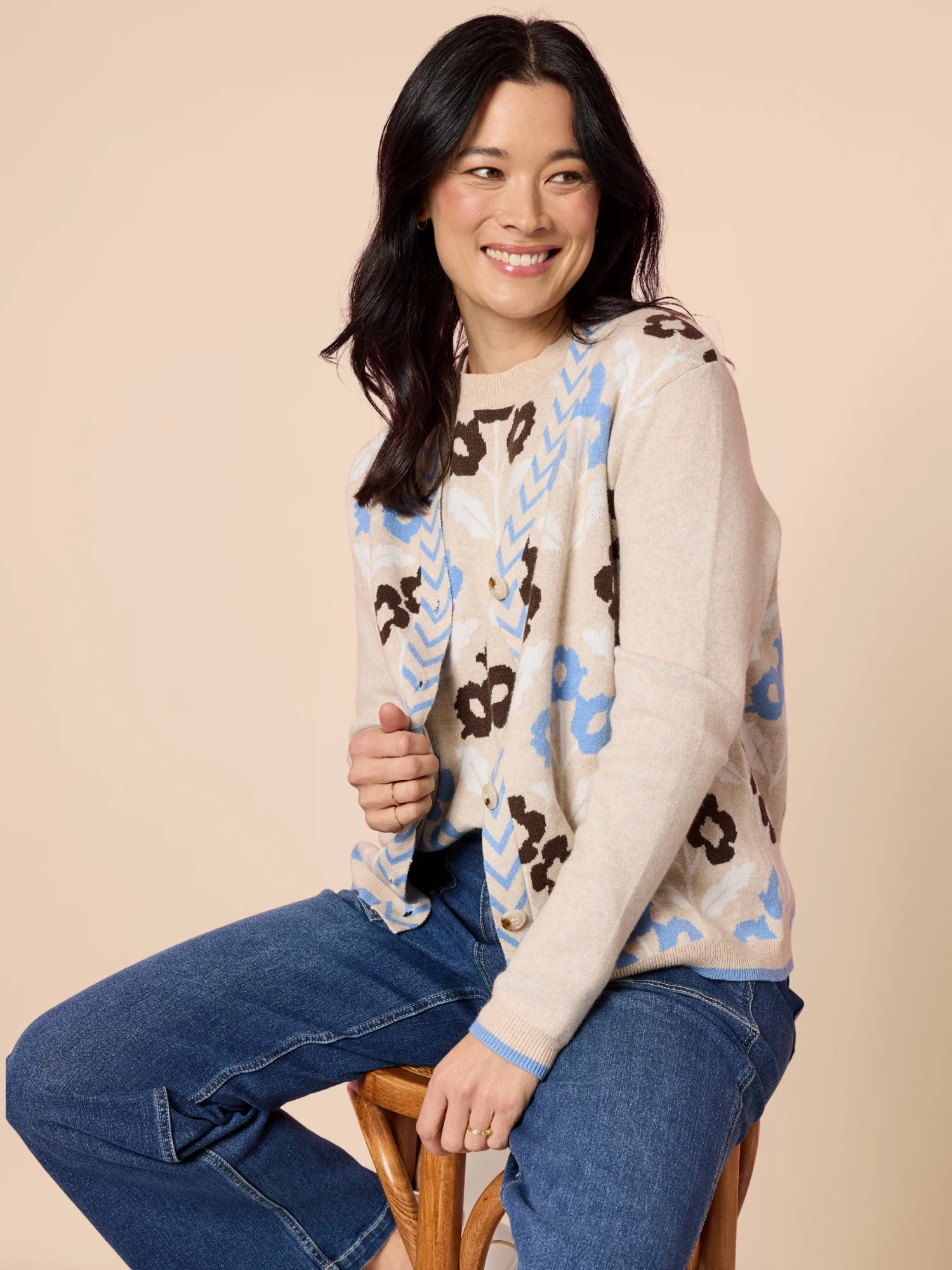 Vermont Floral Print Knit Cardigan - Natural Multi - Image 6