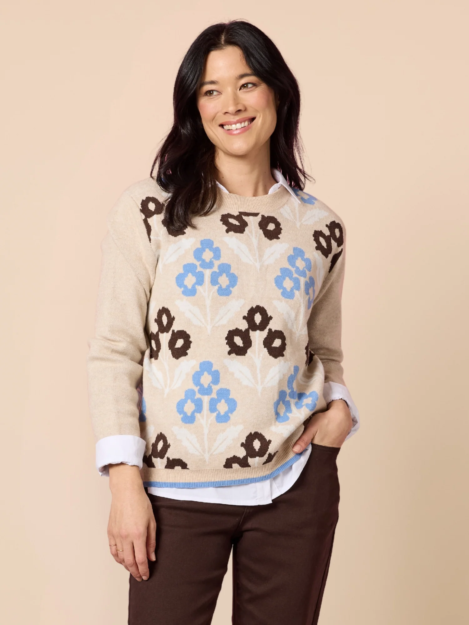 Vermont Floral Print Knit Jumper - Natural Multi