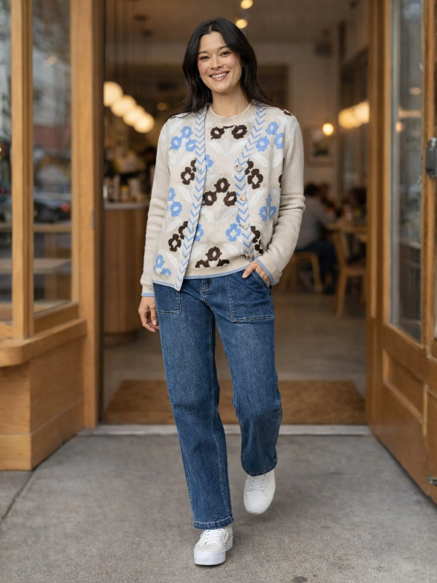 Vermont Floral Print Knit Jumper - Natural Multi - Image 2