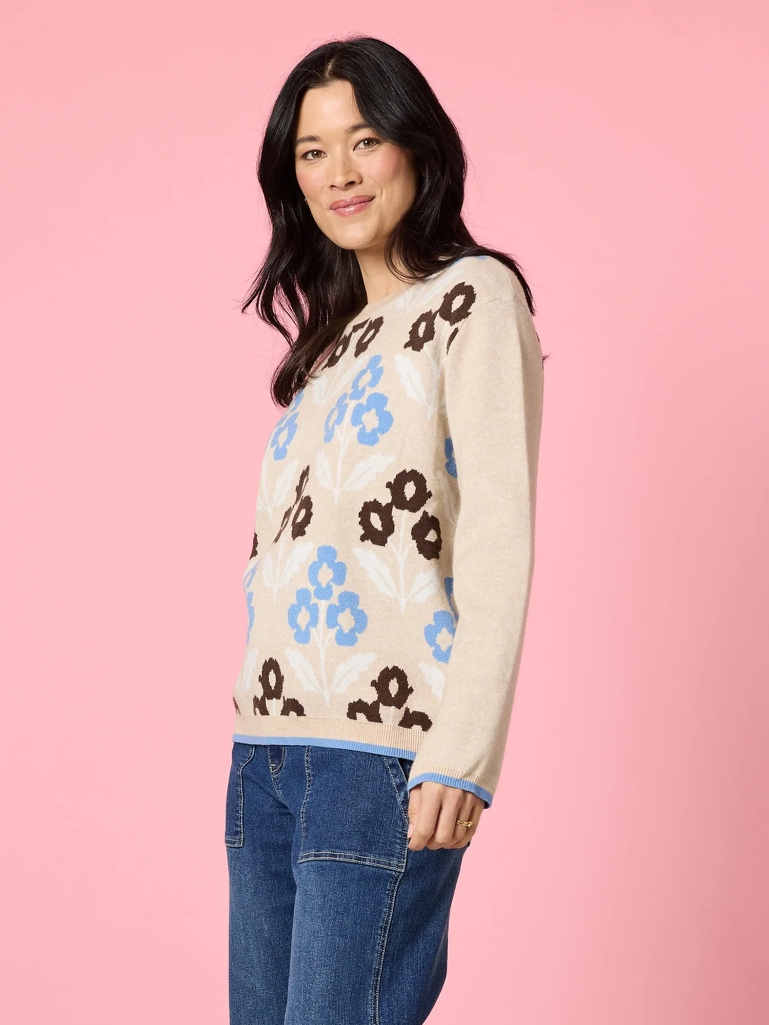 Vermont Floral Print Knit Jumper - Natural Multi - Image 3