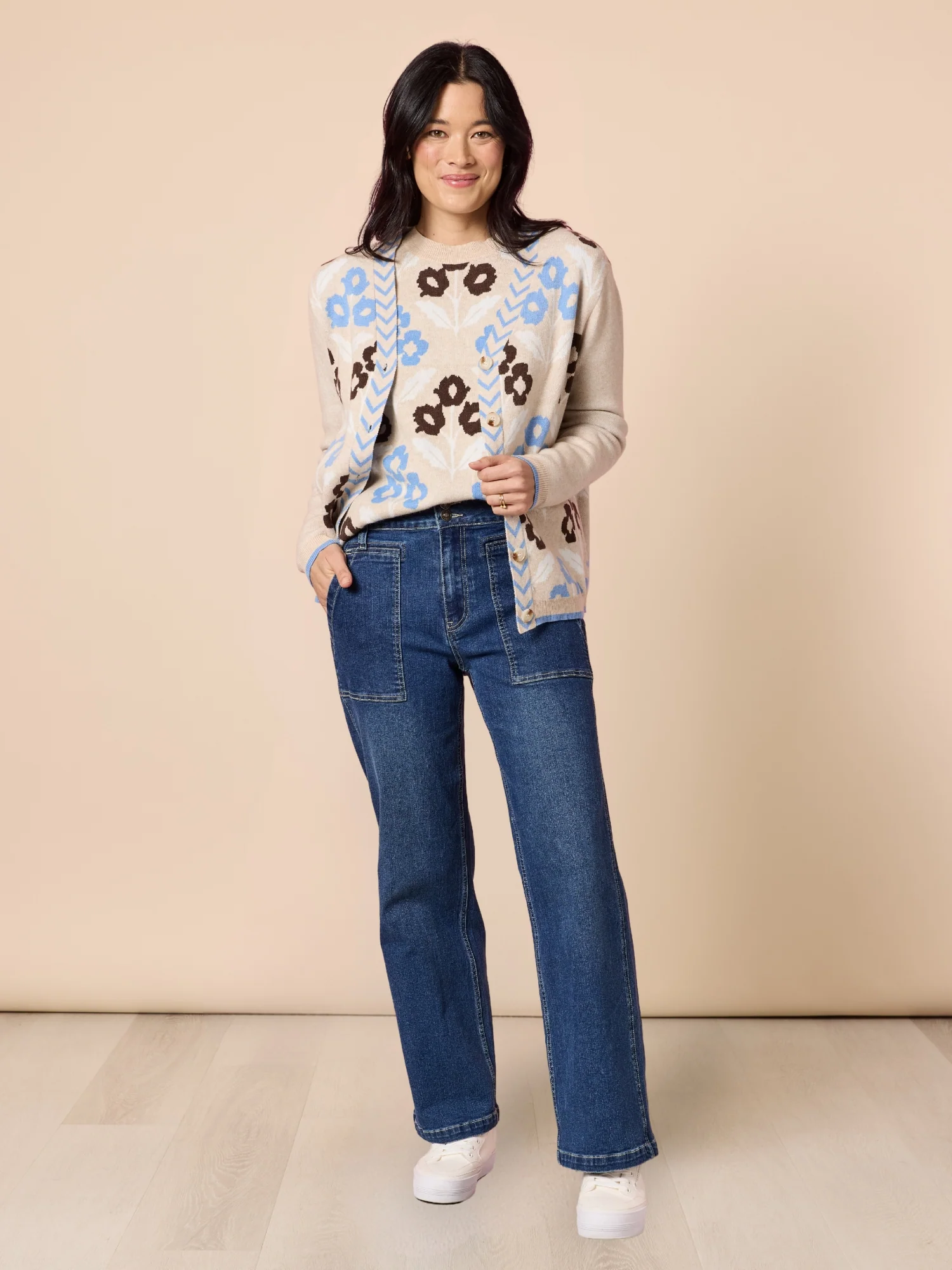 Vermont Floral Print Knit Jumper - Natural Multi - Image 8