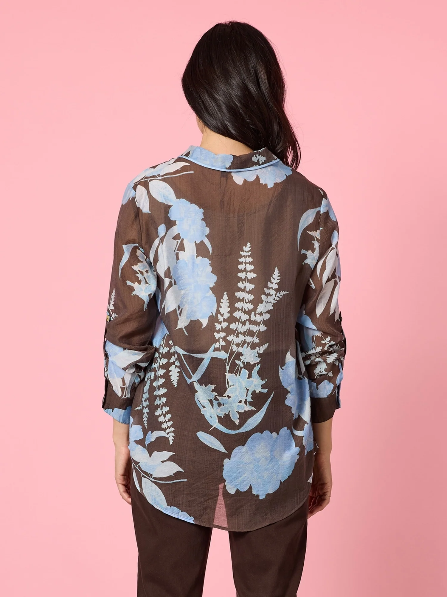 Vermont Floral Print Sheer Shirt - Coffee Blue - Image 5