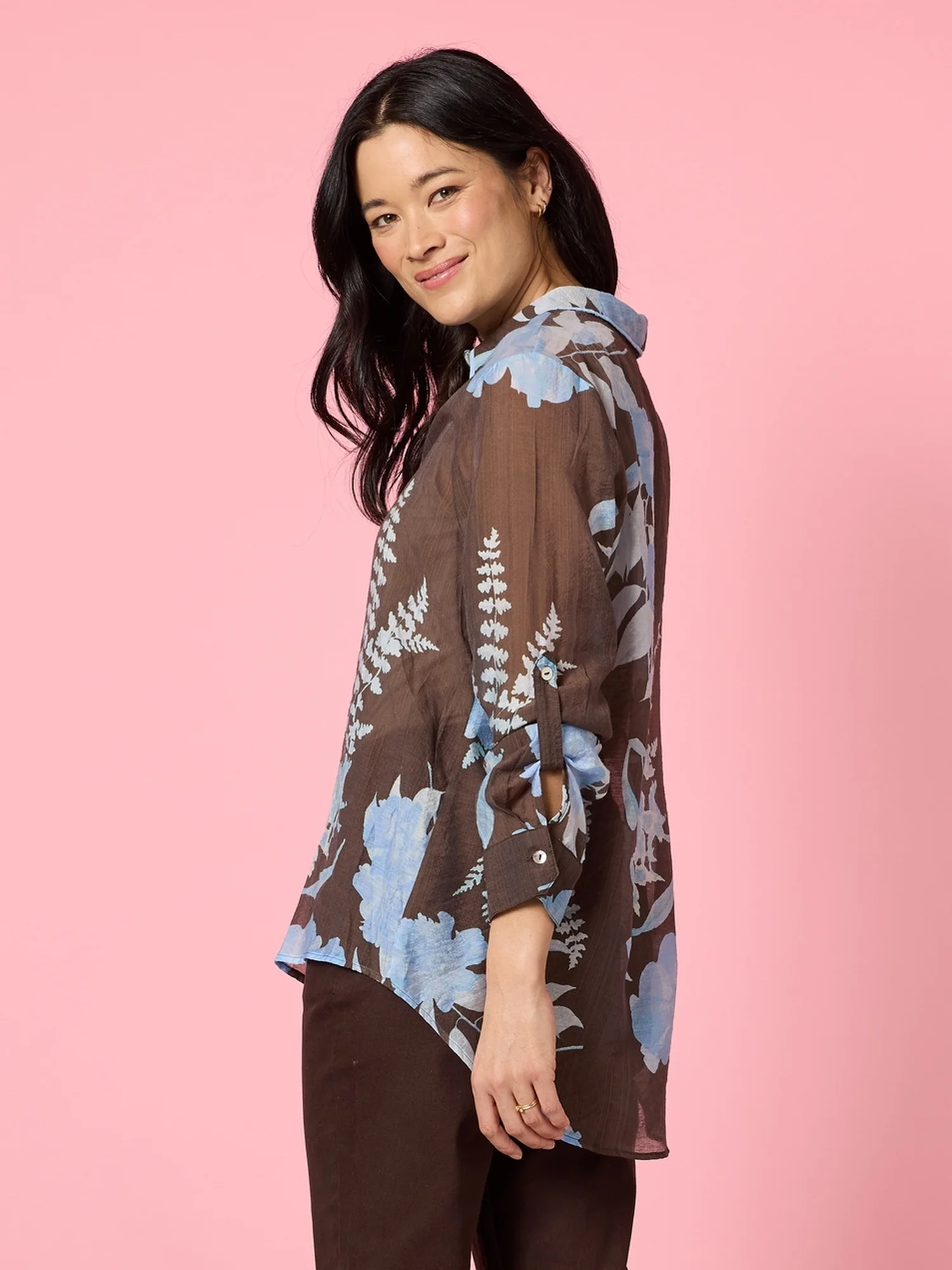 Vermont Floral Print Sheer Shirt - Coffee Blue - Image 6