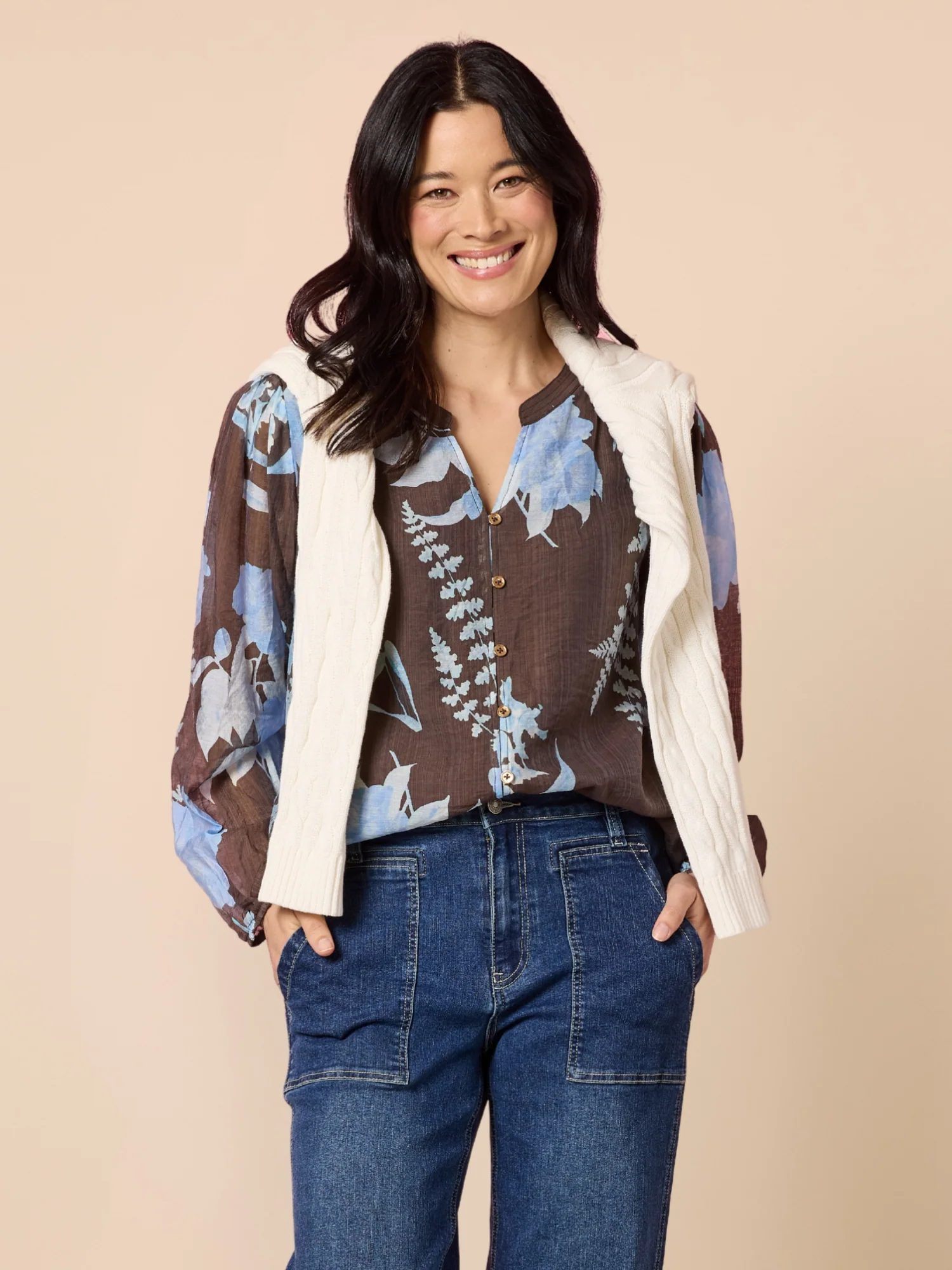 Vermont Floral Print Sheer Top - Coffee Blue - Image 3