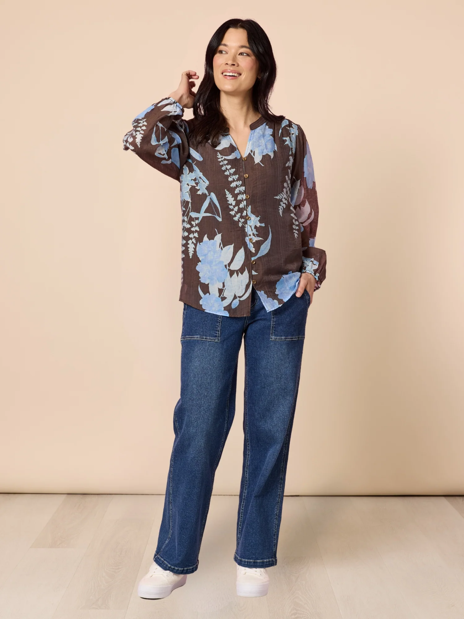 Vermont Floral Print Sheer Top - Coffee Blue - Image 4