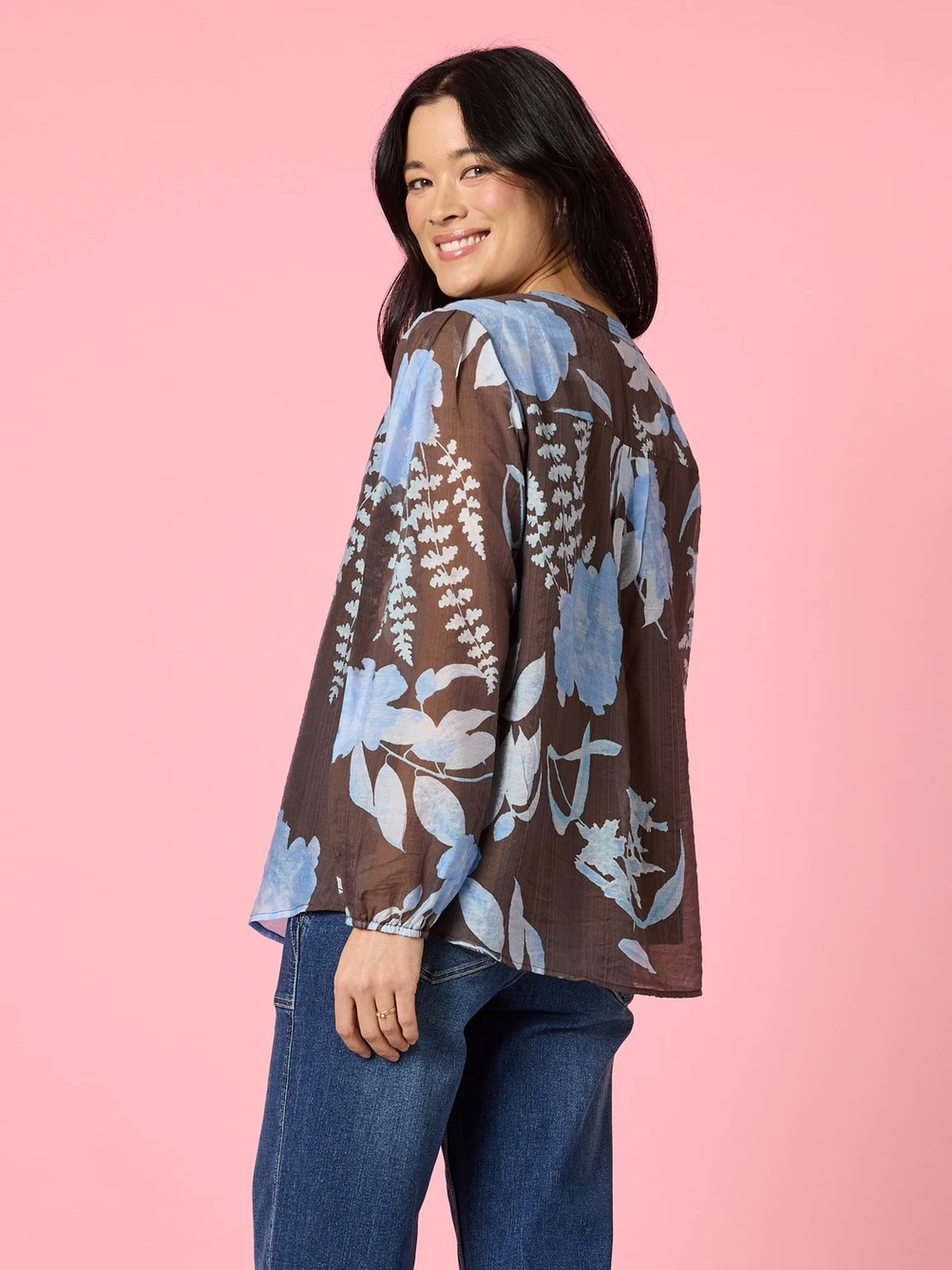 Vermont Floral Print Sheer Top - Coffee Blue - Image 6