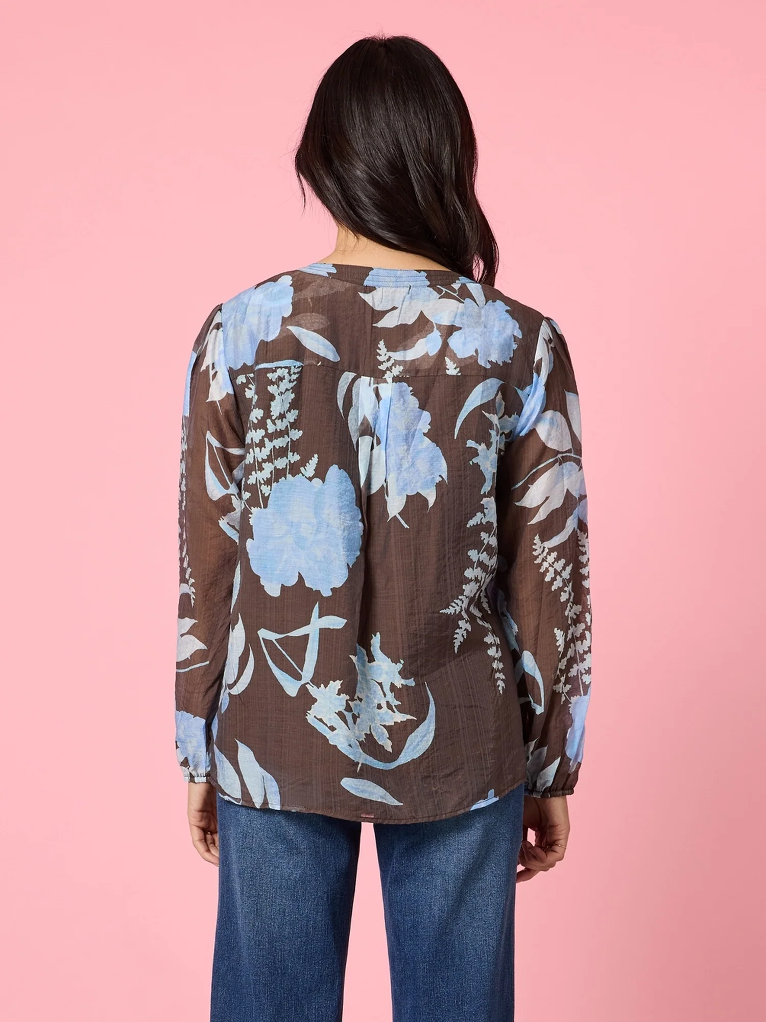 Vermont Floral Print Sheer Top - Coffee Blue - Image 7