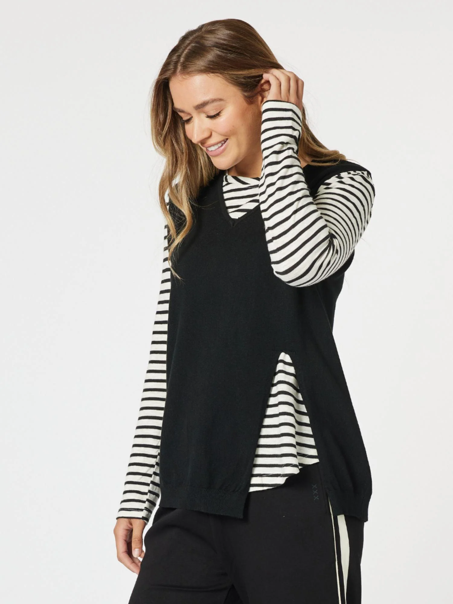 Vicky Side Split Knit Vest - Black - Image 11
