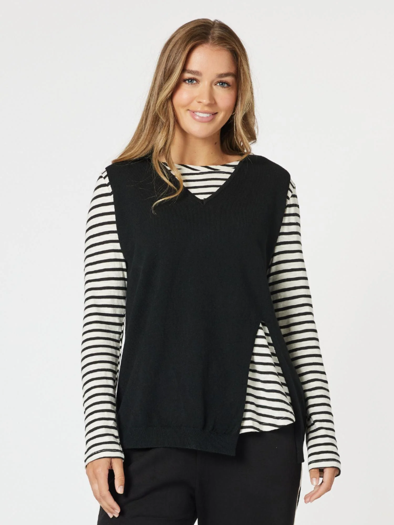 Vicky Side Split Knit Vest - Black - Image 13