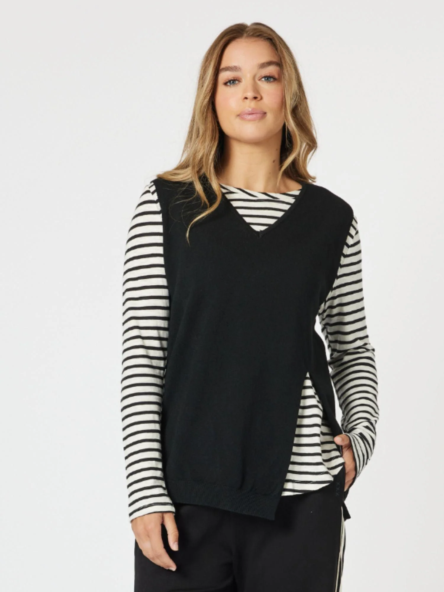 Vicky Side Split Knit Vest - Black - Image 3
