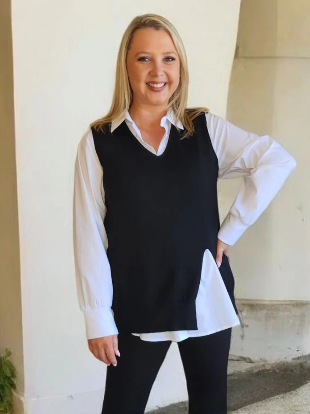 Vicky Side Split Knit Vest - Black - Image 7