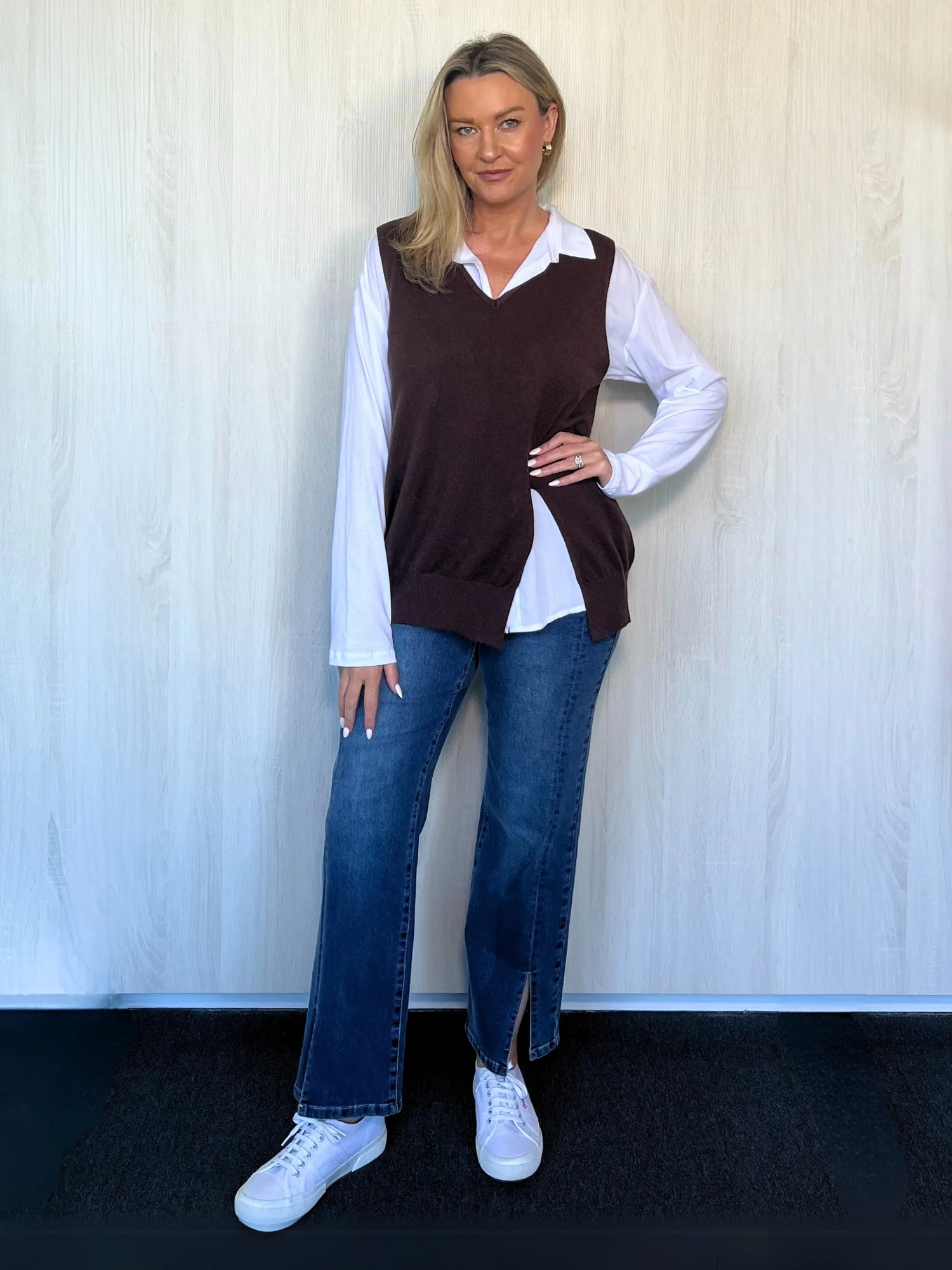 Vicky Side Split Knit Vest - Chocolate - Image 2
