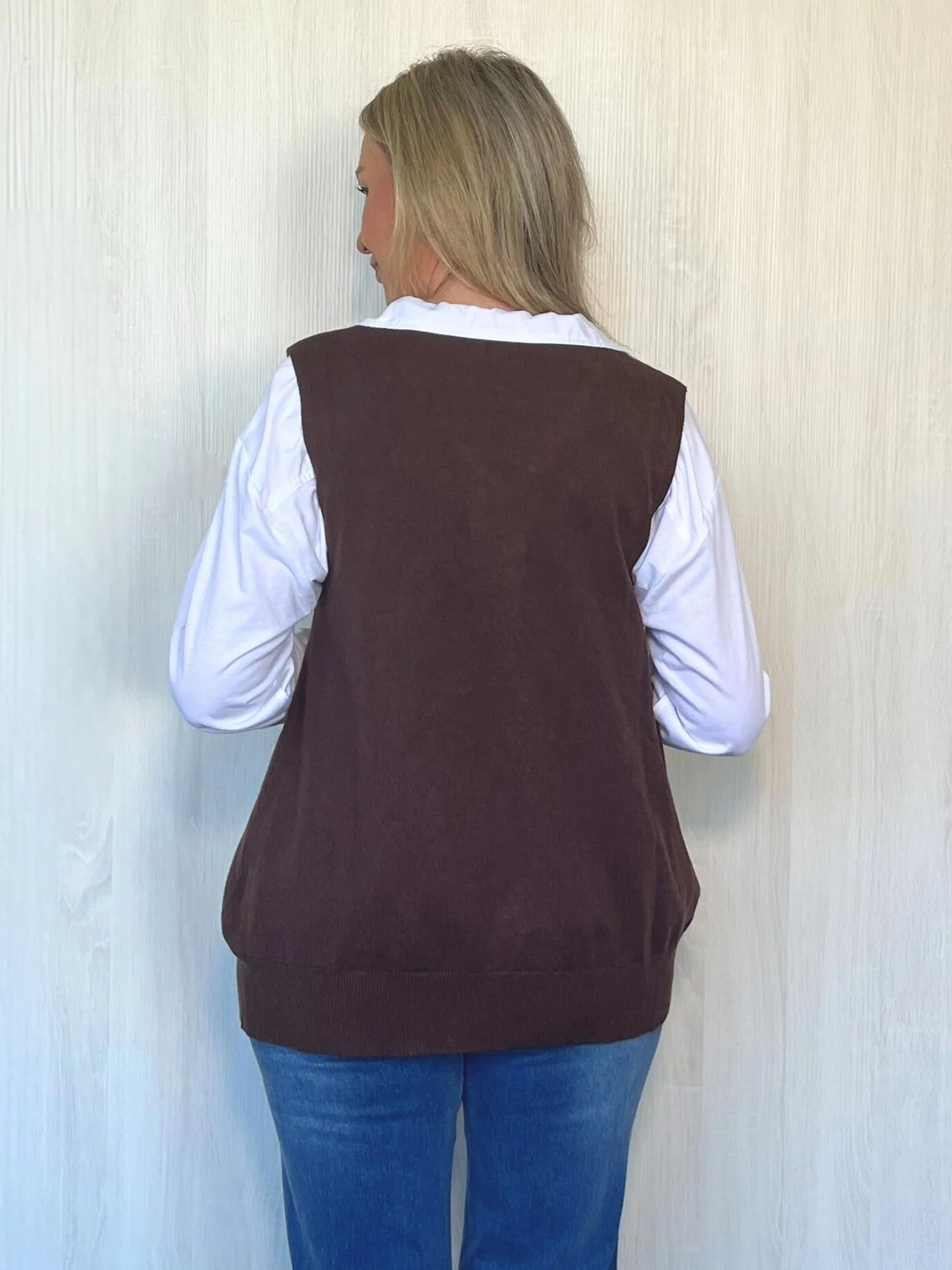 Vicky Side Split Knit Vest - Chocolate - Image 3